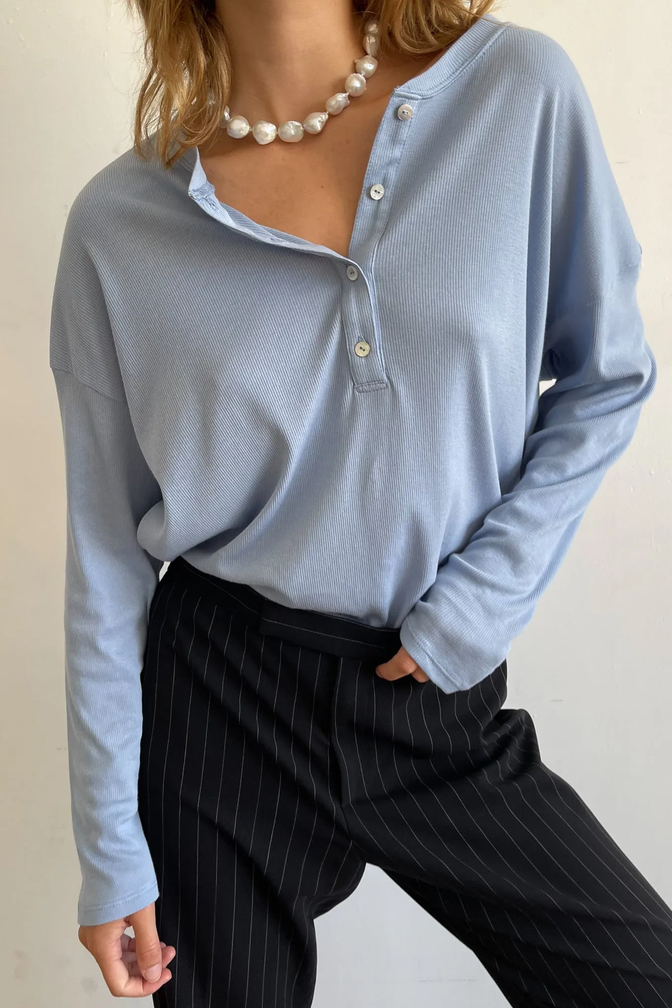 rib henley long sleeve sold by DONNI.