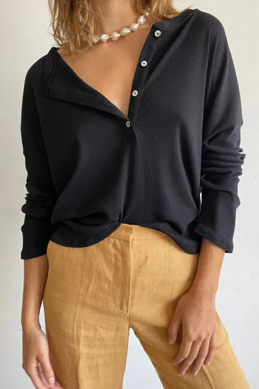 rib henley long sleeve sold by DONNI.