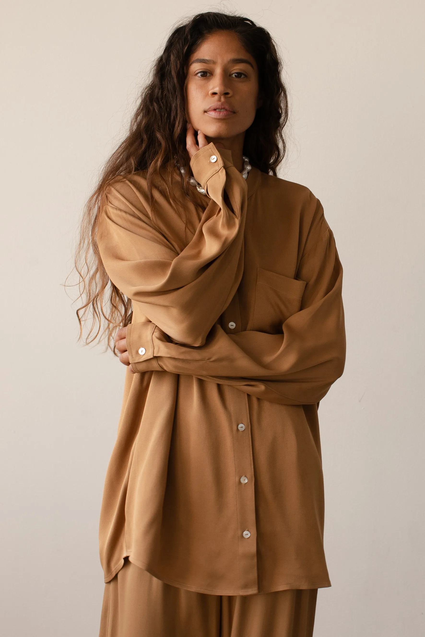 The Satiny Mandarin Shirt sold by DONNI. product image thumbnail 3