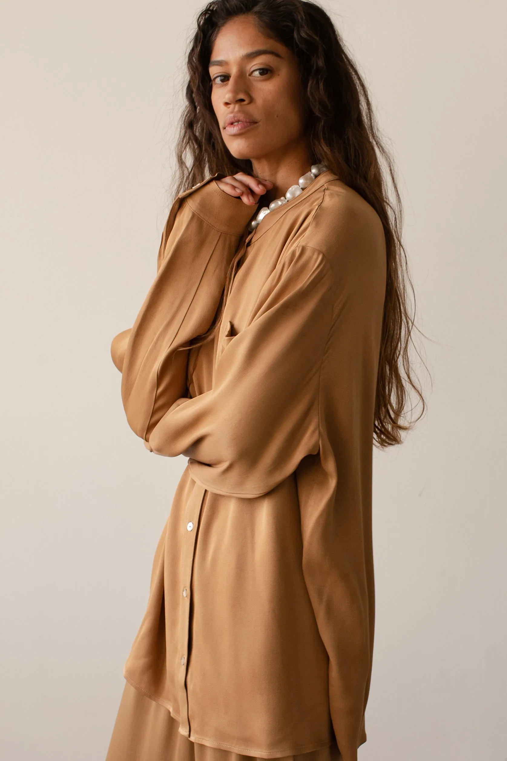 The Satiny Mandarin Shirt sold by DONNI. product image thumbnail 4