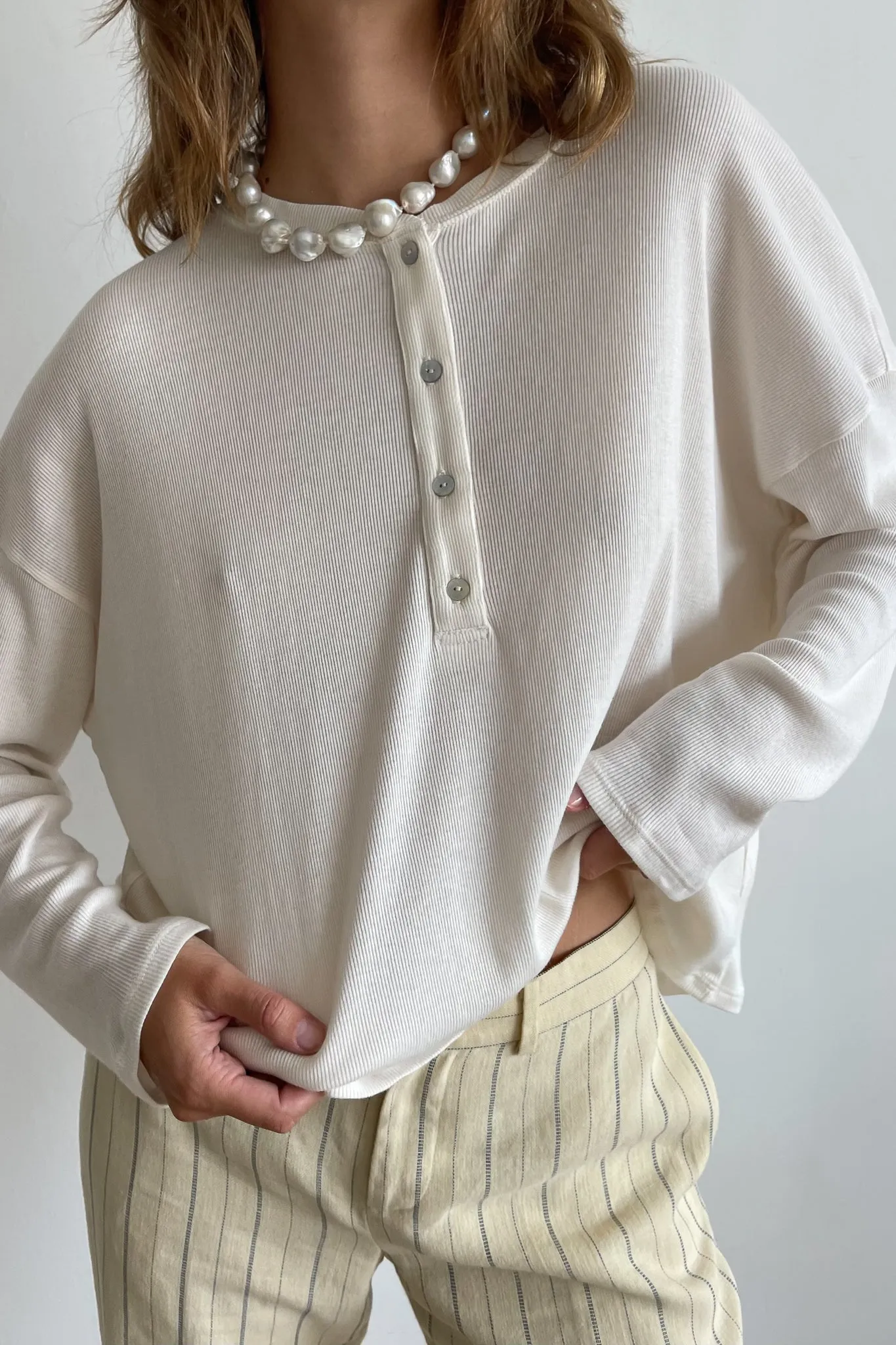 rib henley long sleeve sold by DONNI.