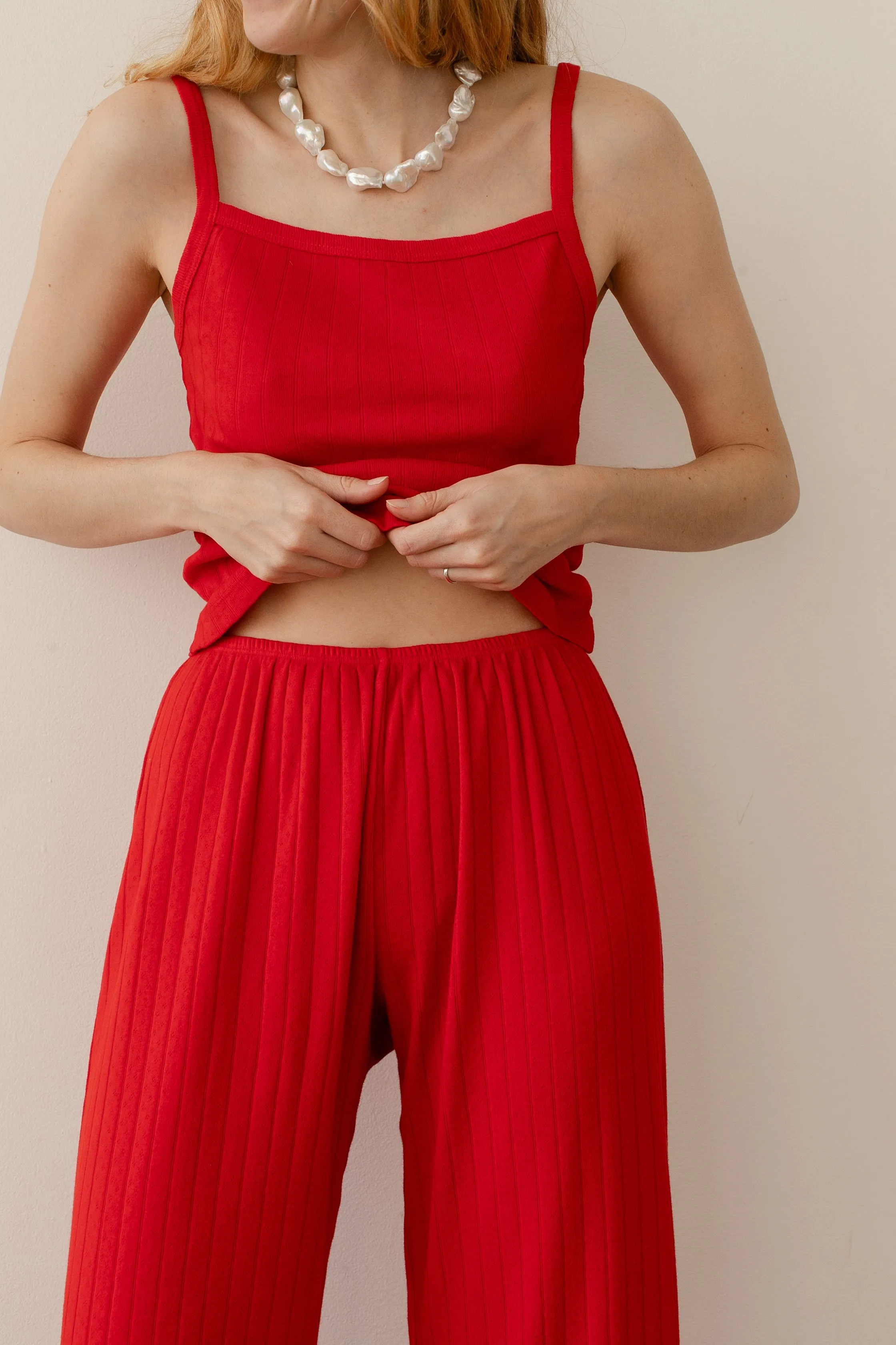 The Pointelle Simple Crop Pant sold by DONNI.