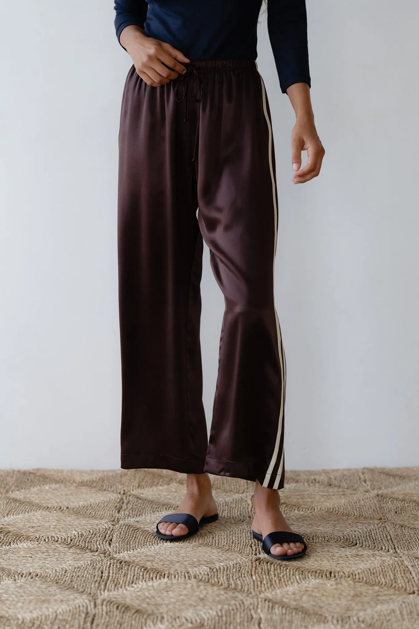 The Silk Stripe Crop Pant sold by DONNI.