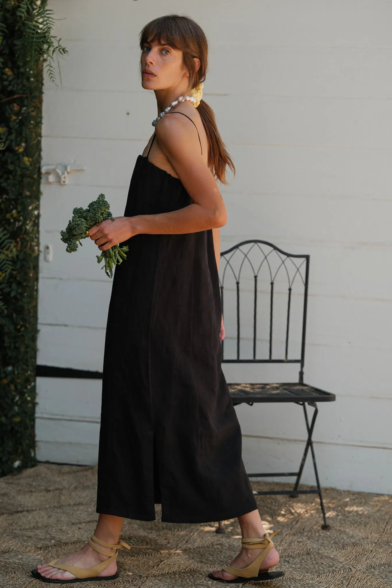The Linen Spaghetti Dress sold by DONNI.