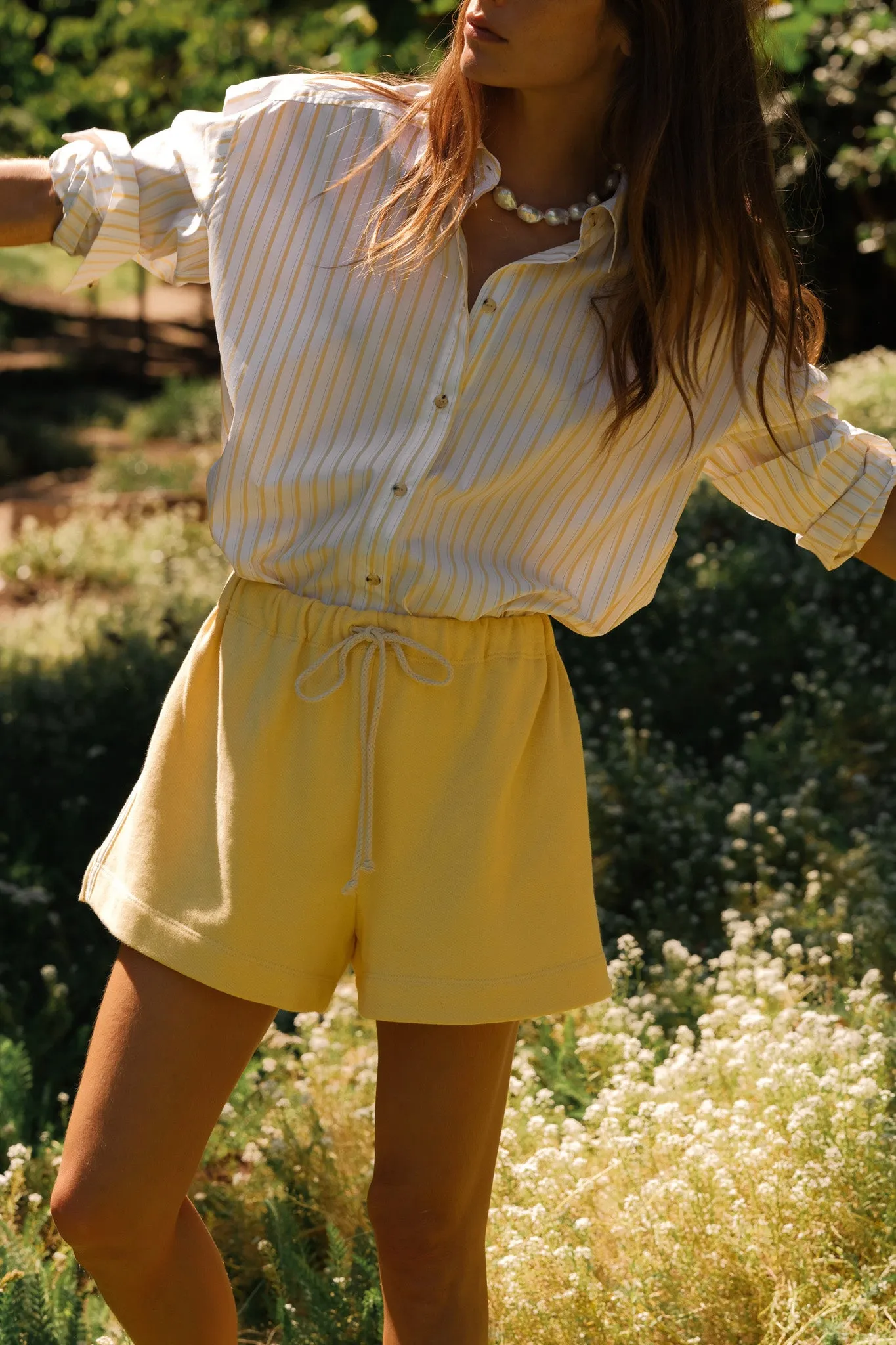 The Stripe Eco-Terry Short Corn sold by DONNI. product image thumbnail 5