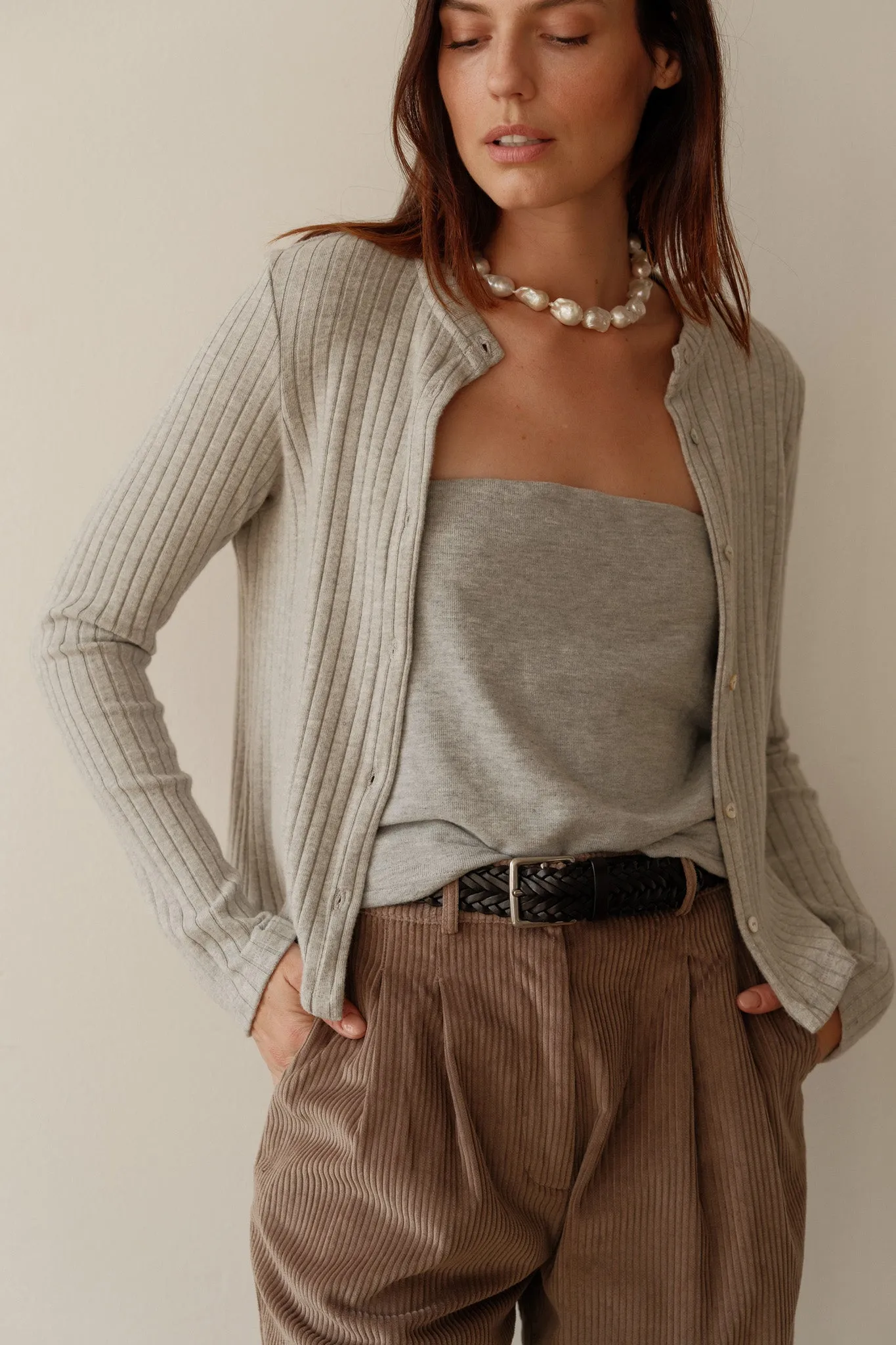 The Sweater Rib Cardi sold by DONNI.