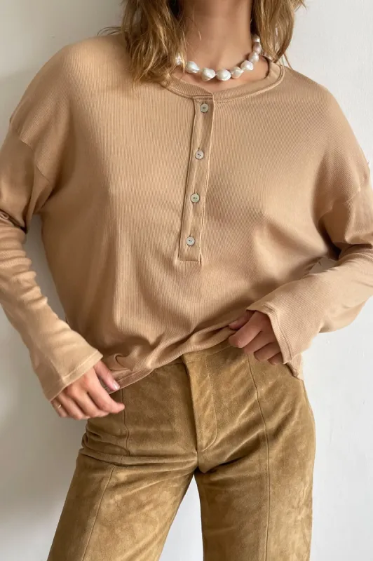 rib henley long sleeve sold by DONNI.