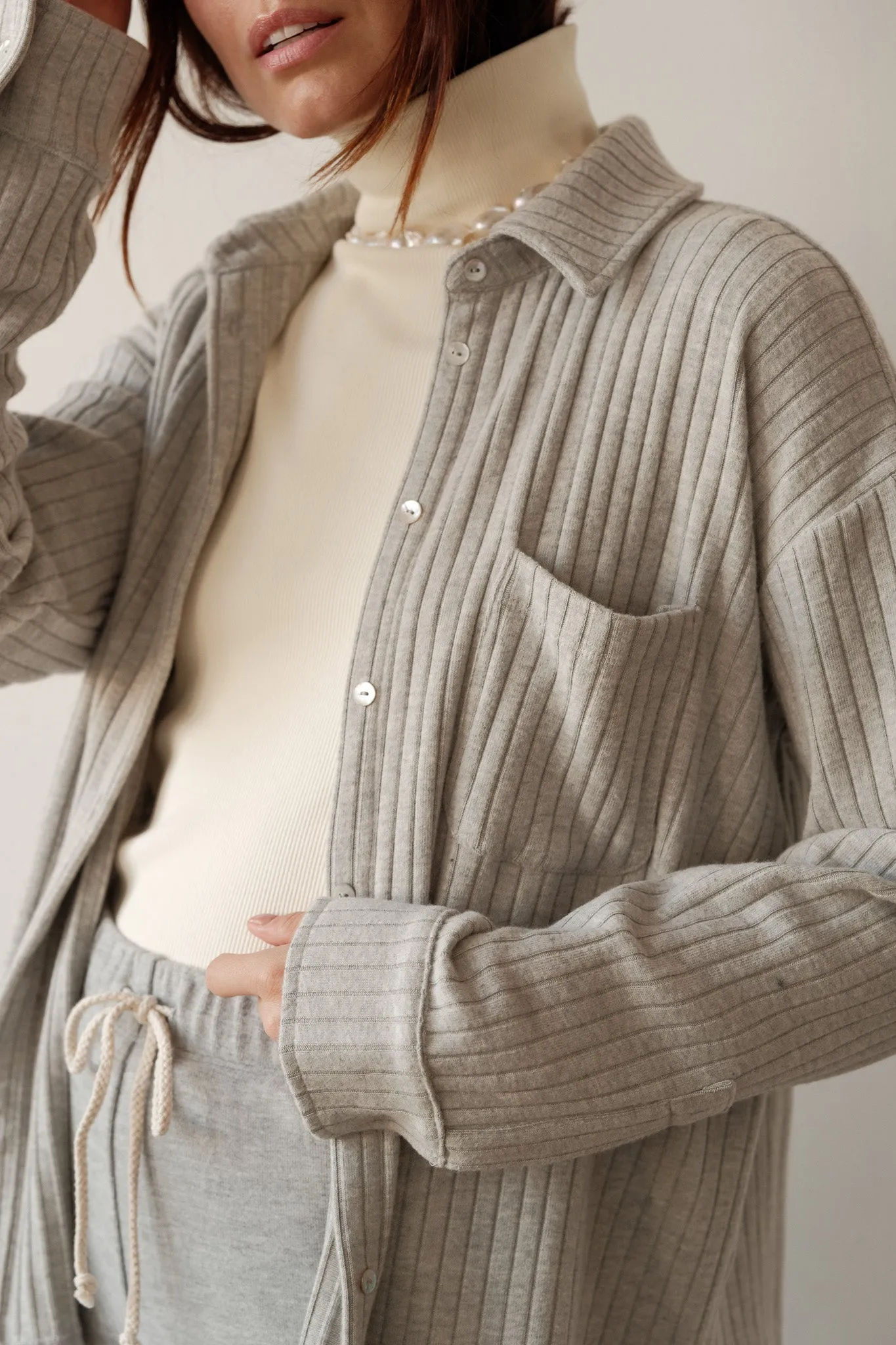 The Sweater Rib Button Down sold by DONNI.