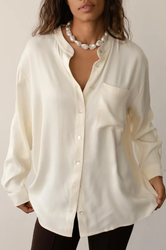 The Satiny Mandarin Shirt sold by DONNI.