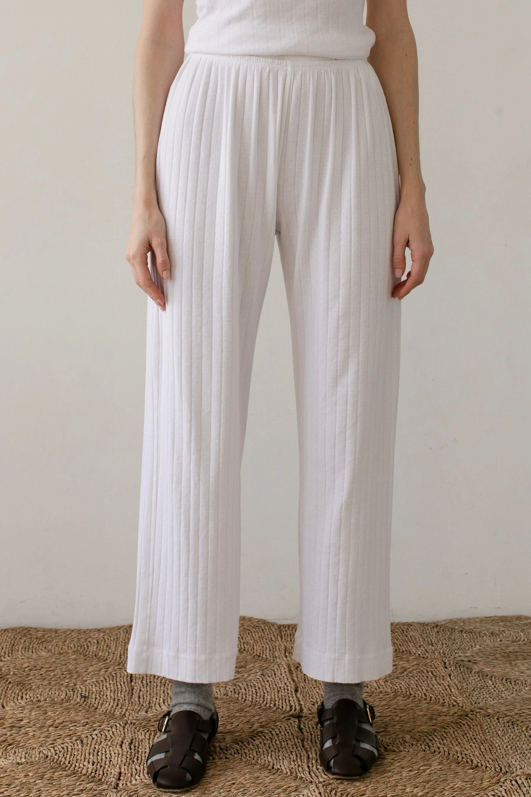 The Pointelle Simple Crop Pant sold by DONNI.