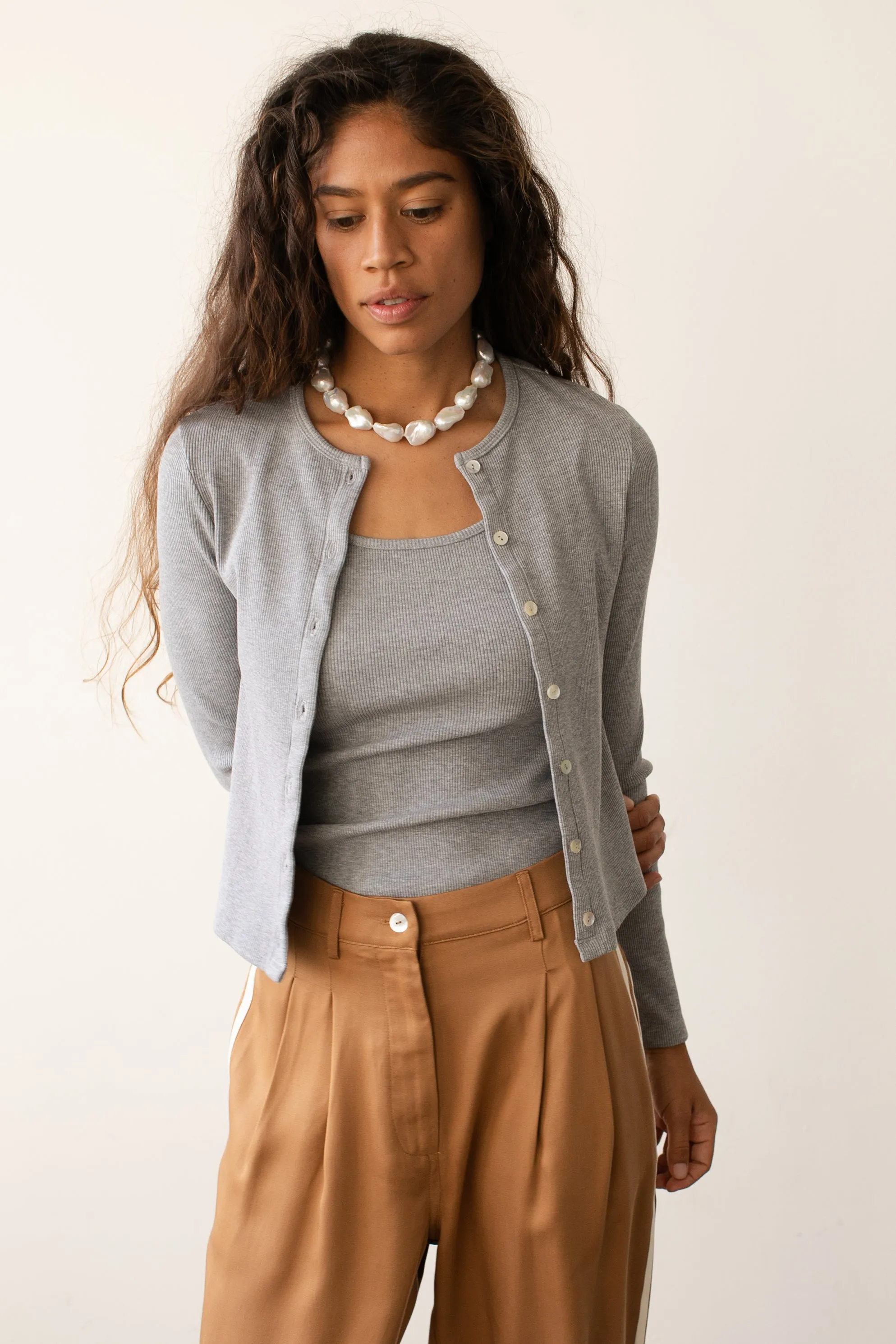 The Rib Cardi Heather Grey sold by DONNI. product image thumbnail 4