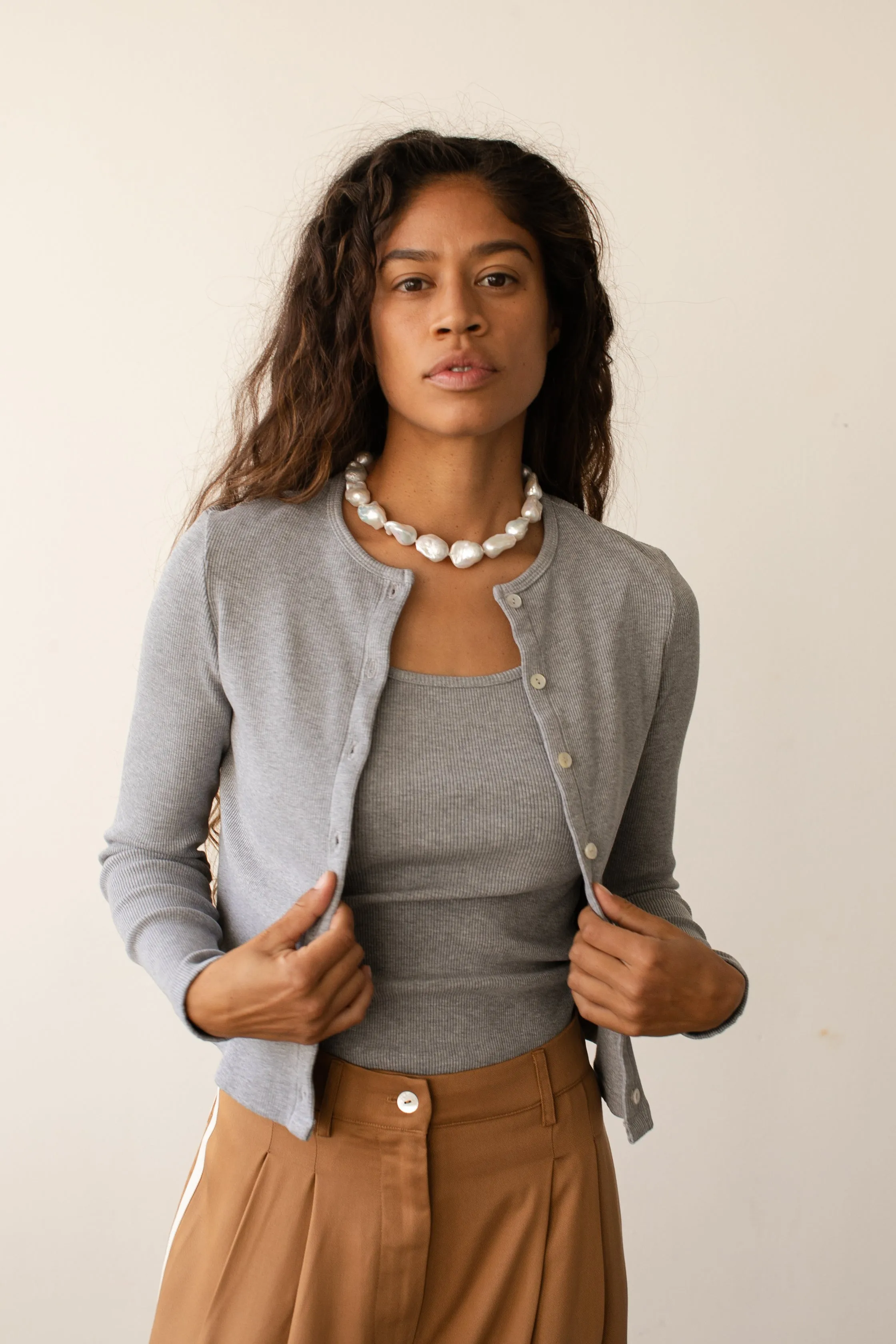 The Rib Cardi Heather Grey sold by DONNI. product image thumbnail 5