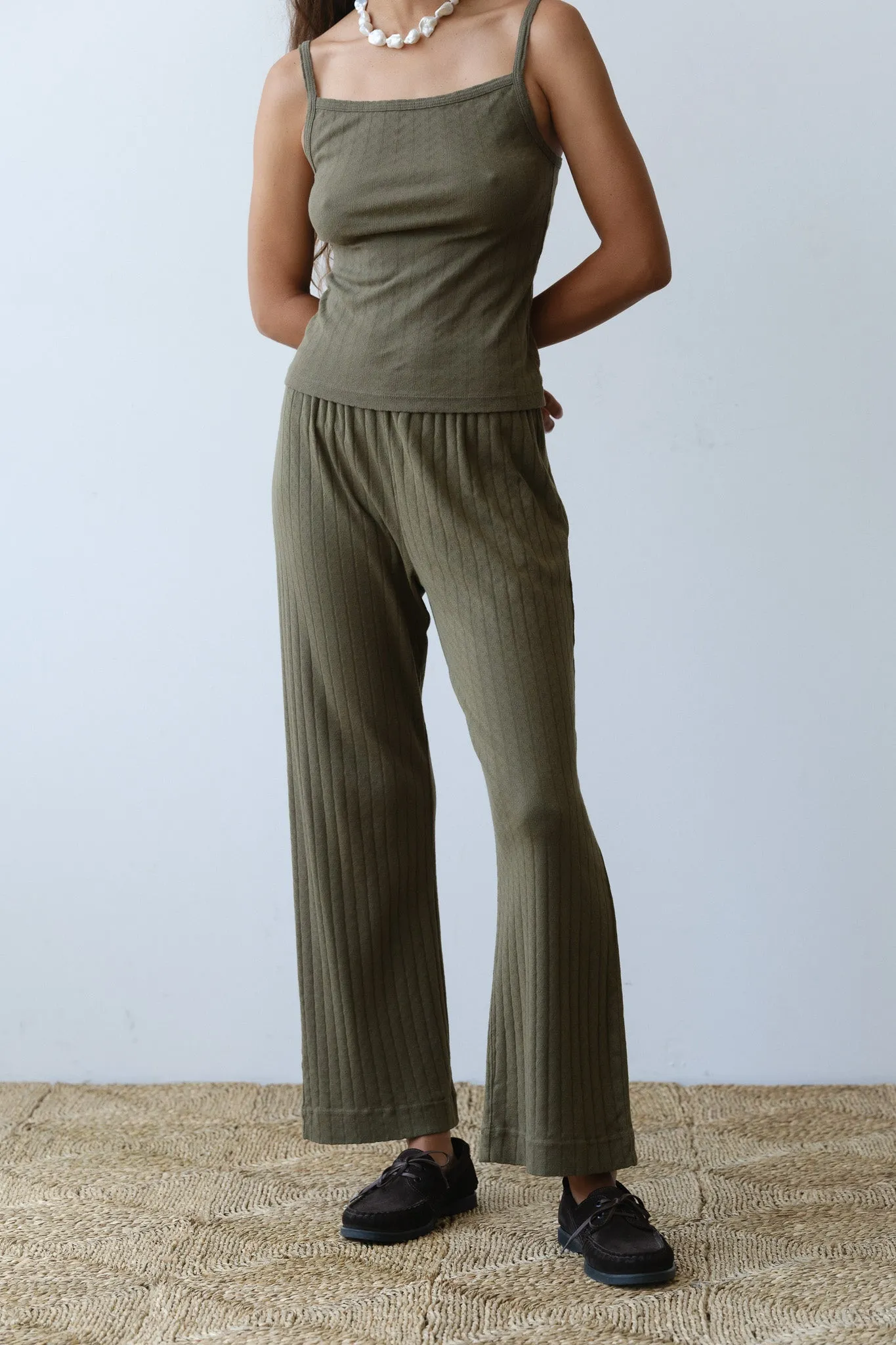 The Pointelle Simple Crop Pant sold by DONNI.
