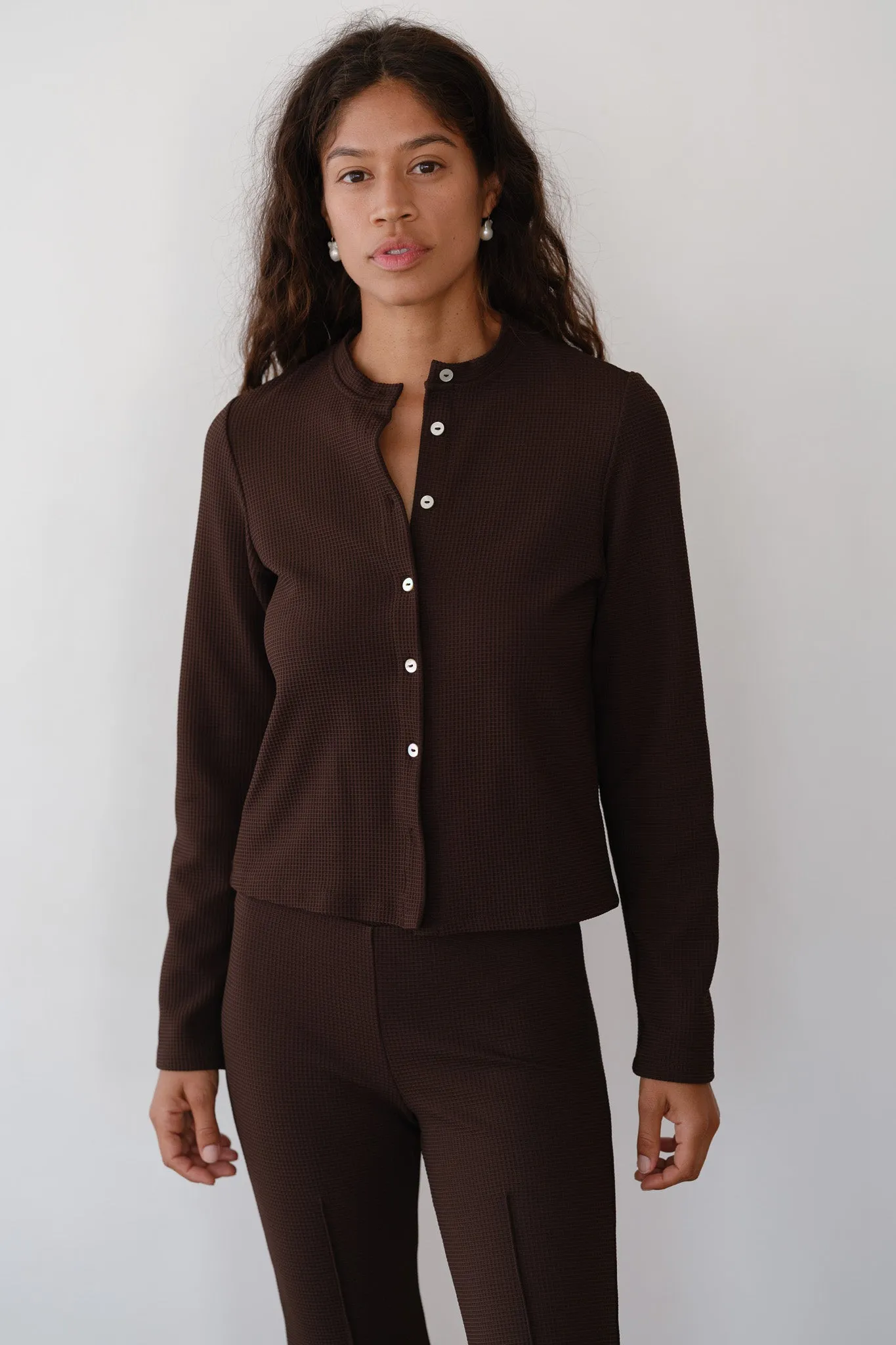 The Box Weave Stretch Cardi sold by DONNI.