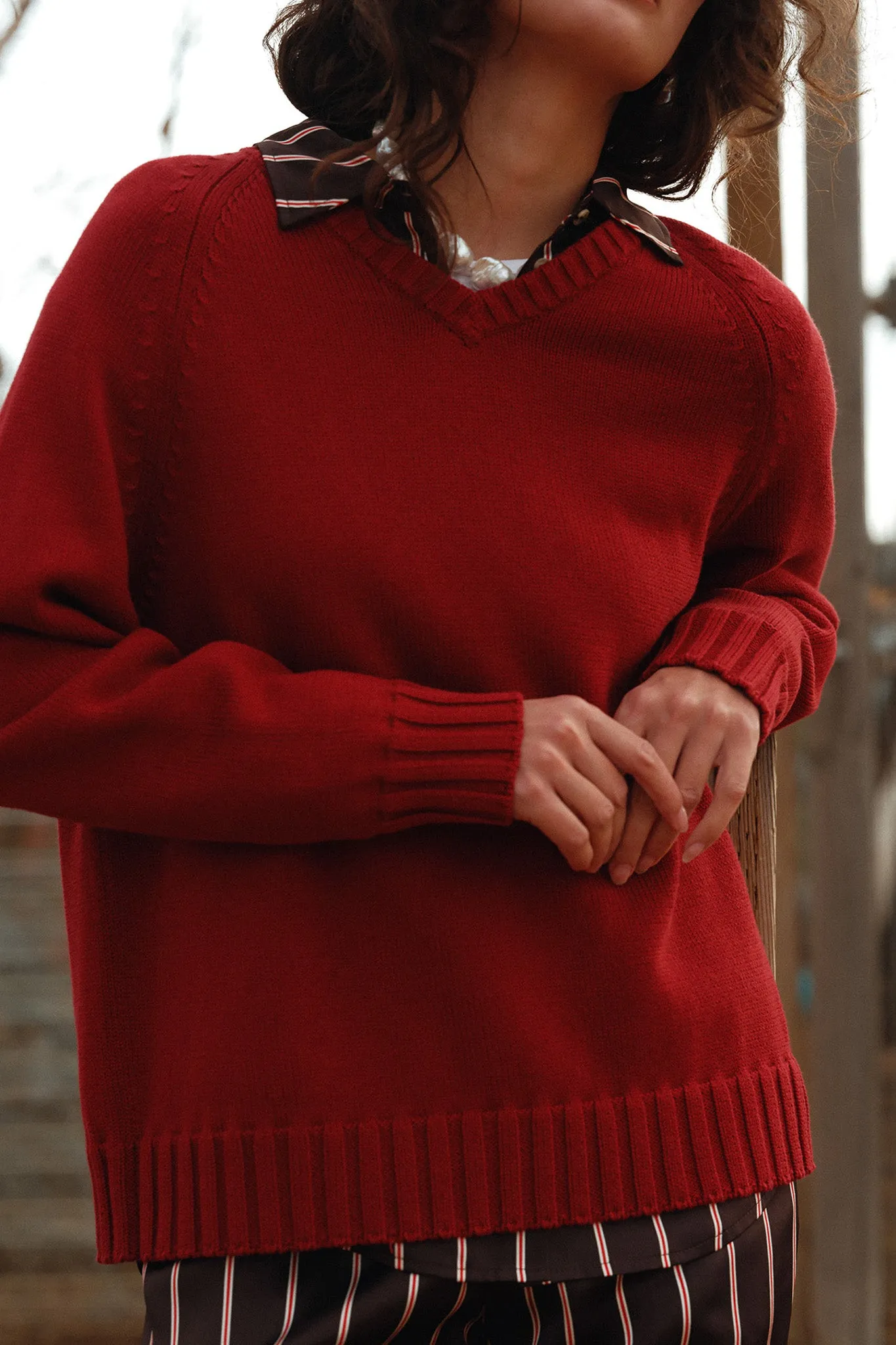 The Cotton Cashmere V-Neck Sweater sold by DONNI.