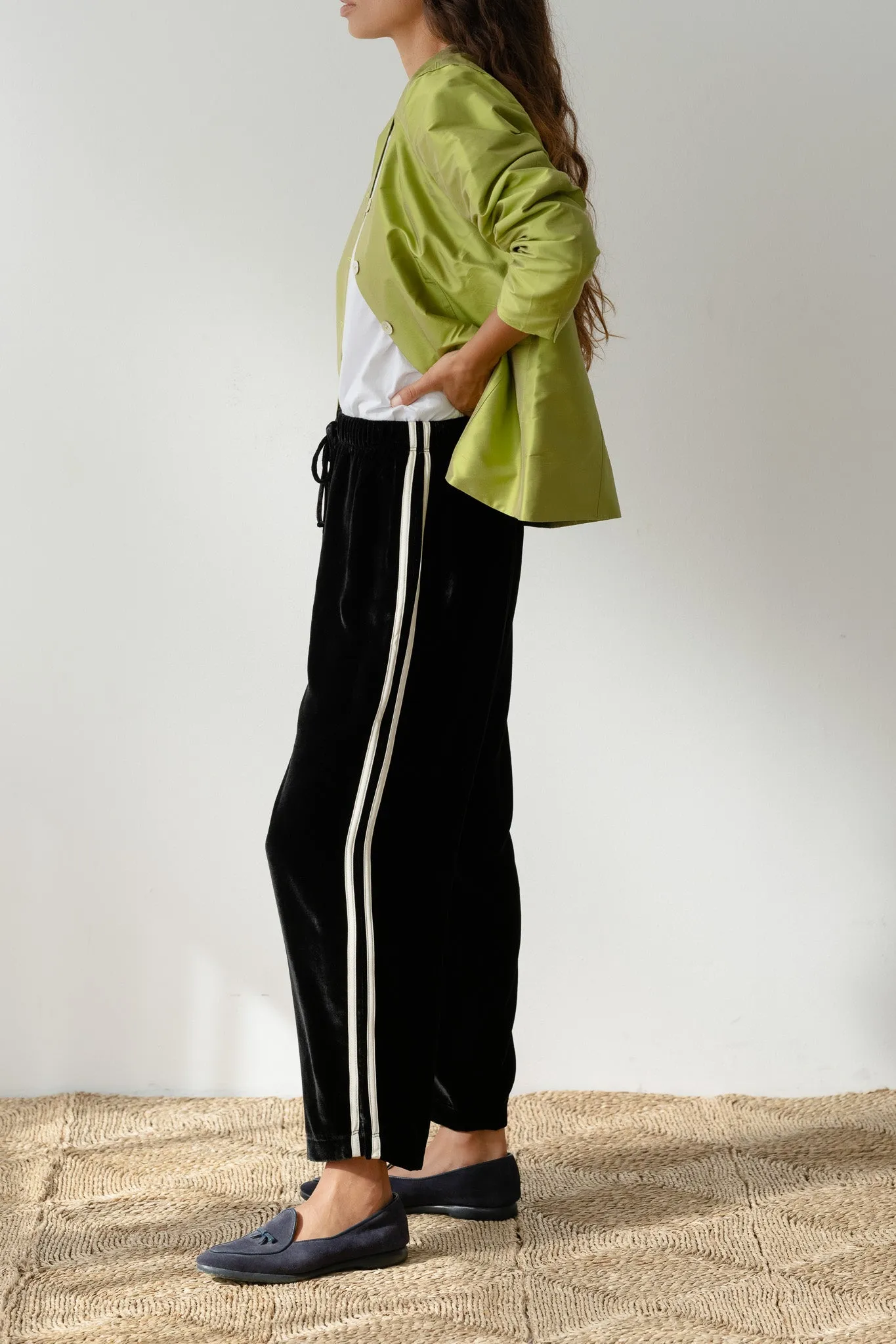 The Velvet Stripe Crop Pant sold by DONNI. product image thumbnail 4