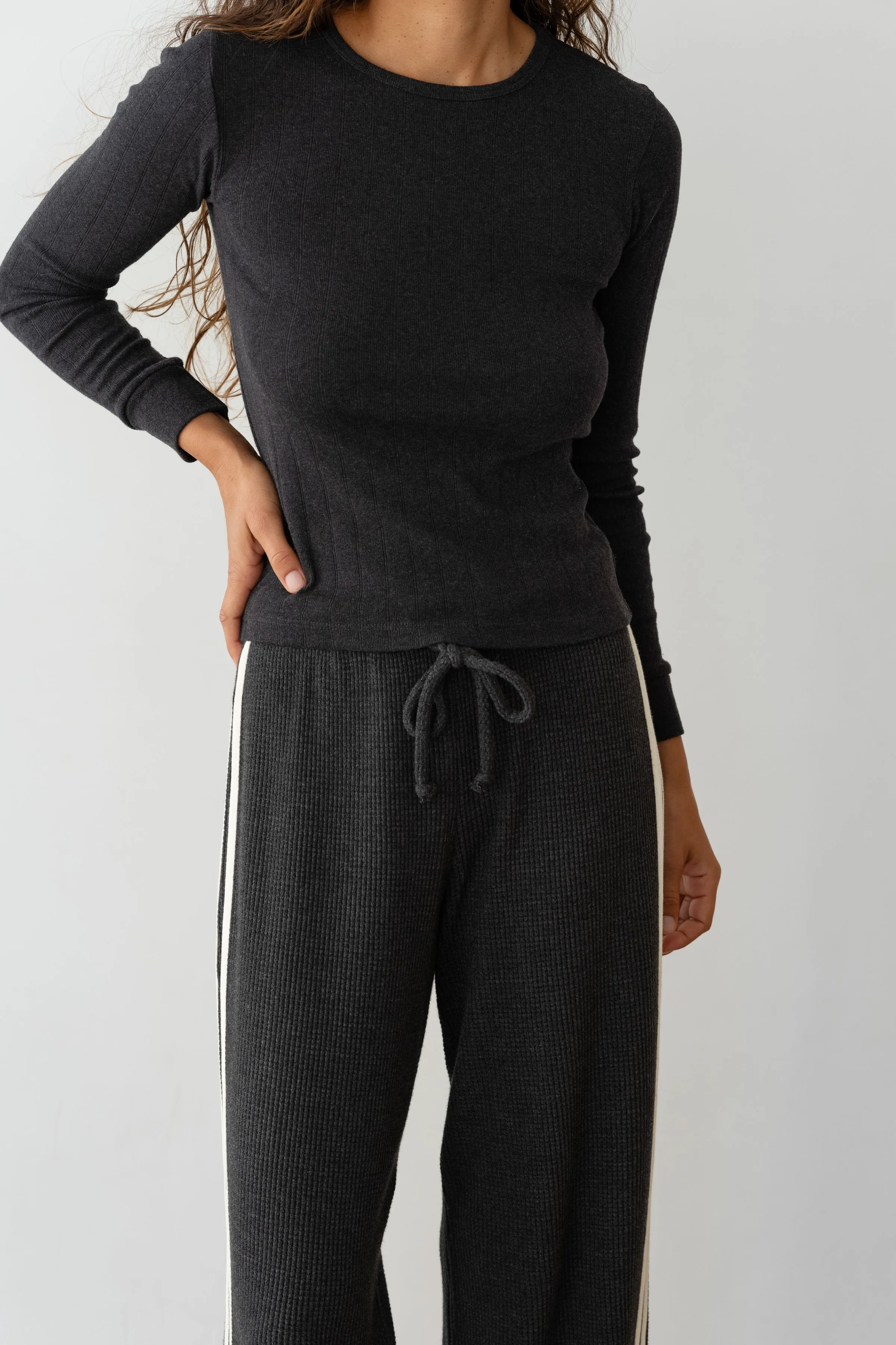 The Pointelle Long Sleeve Charcoal Grey sold by DONNI. product image thumbnail 3