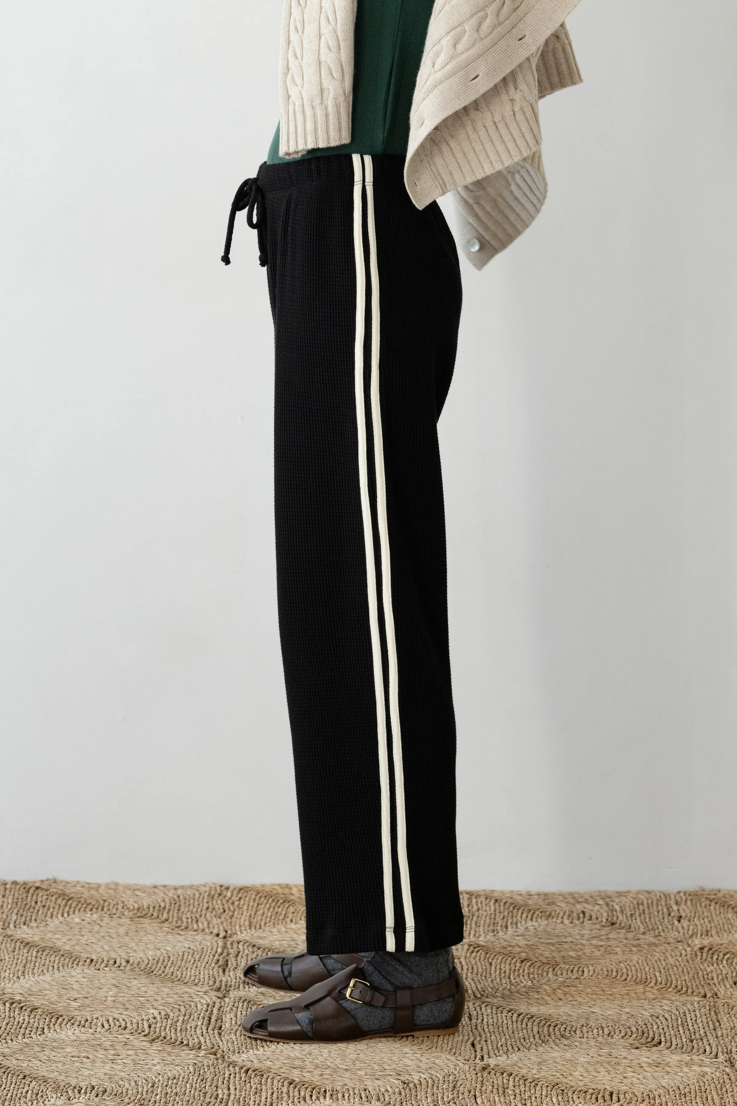 The Thermal Crop Stripe Pant sold by DONNI.