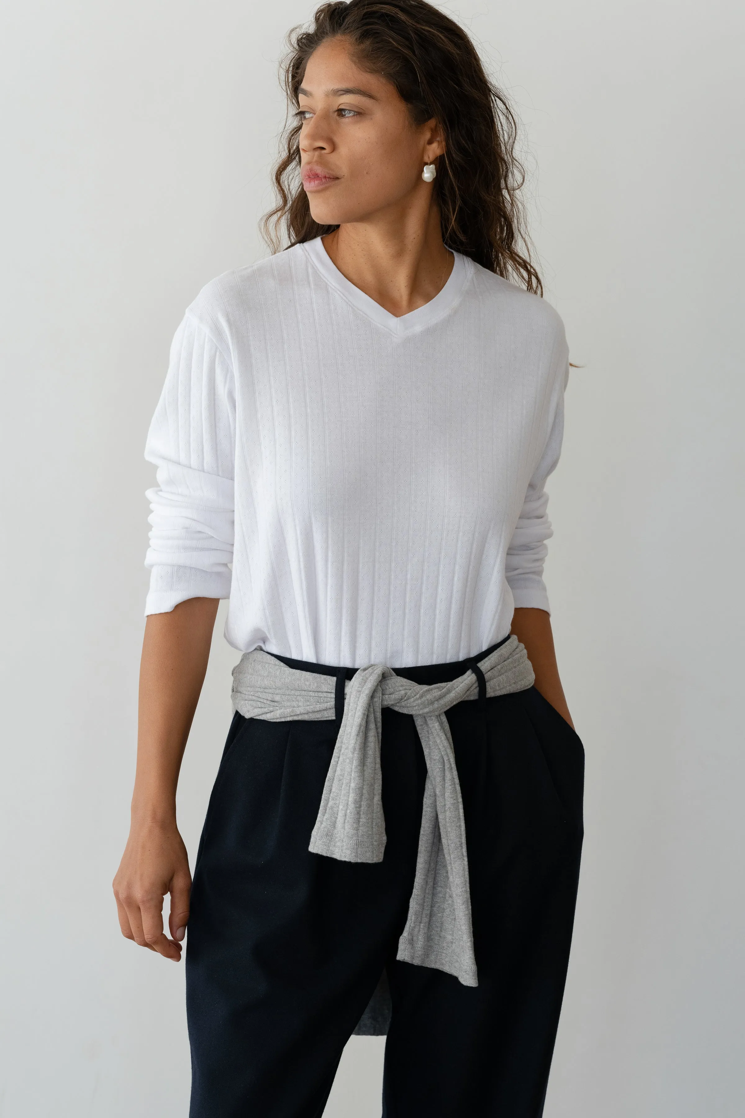 The Pointelle V-Neck Long Sleeve sold by DONNI. product image thumbnail 5