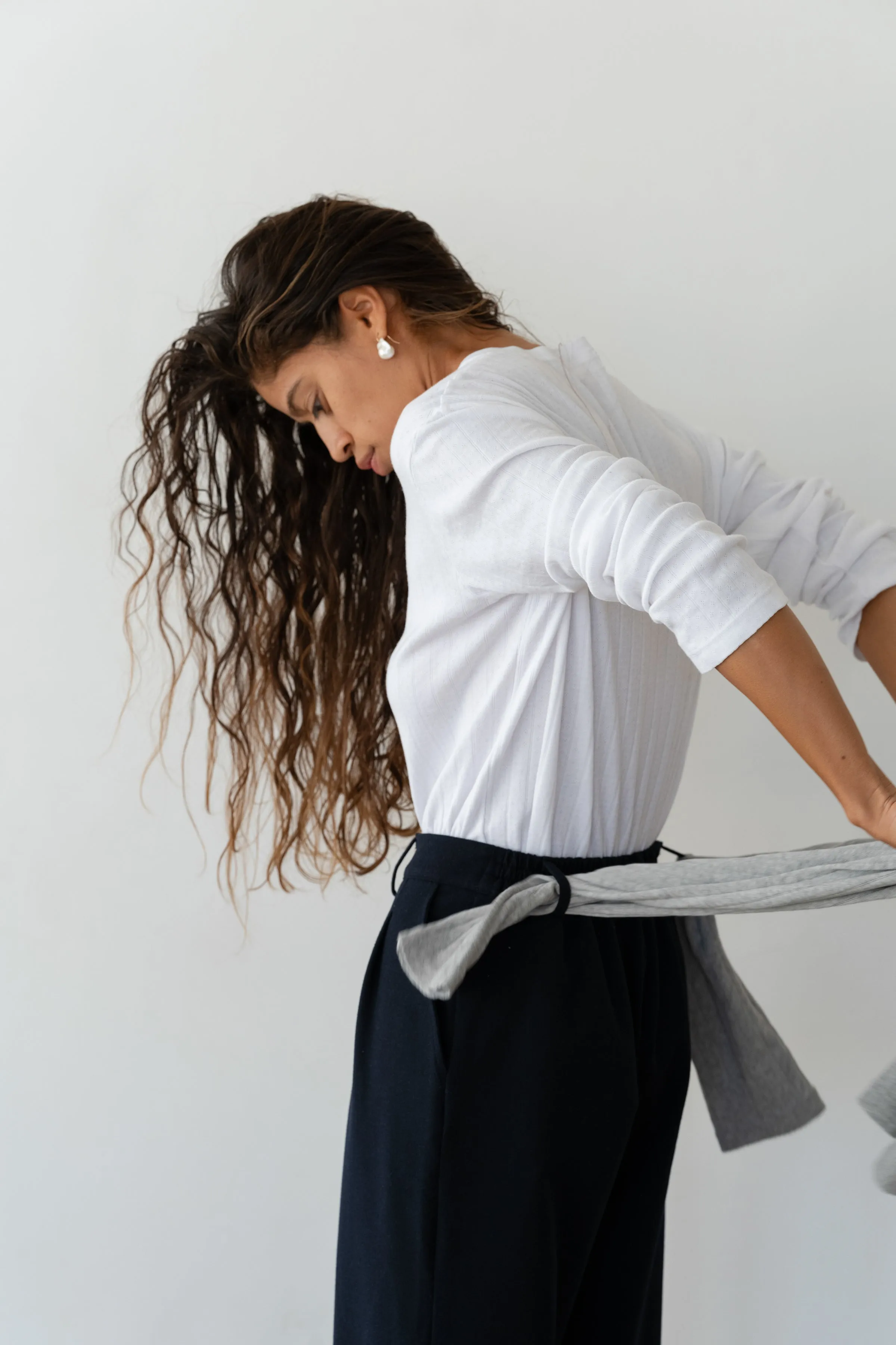 The Pointelle V-Neck Long Sleeve sold by DONNI. product image thumbnail 3