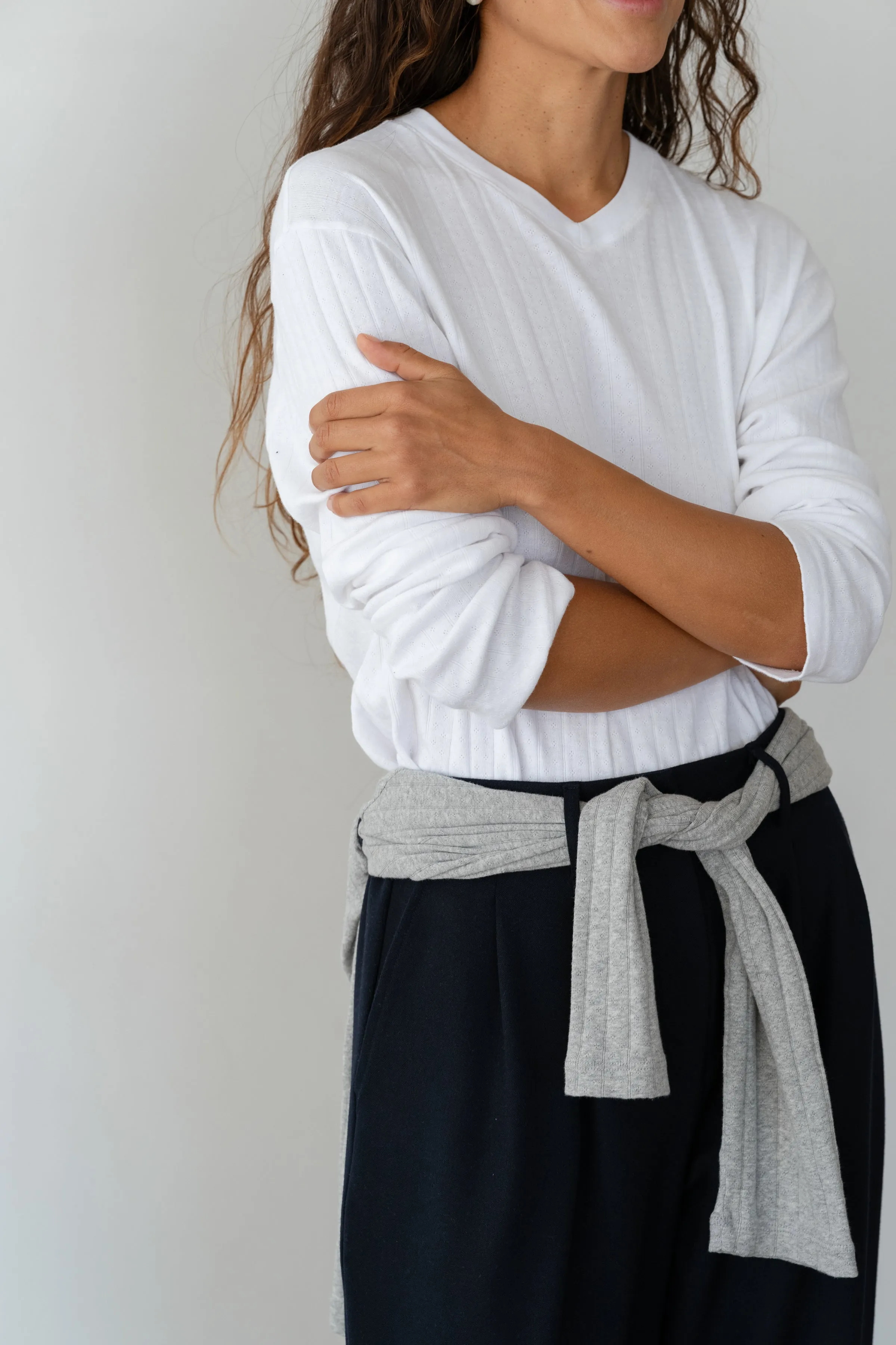 The Pointelle V-Neck Long Sleeve sold by DONNI. product image thumbnail 4