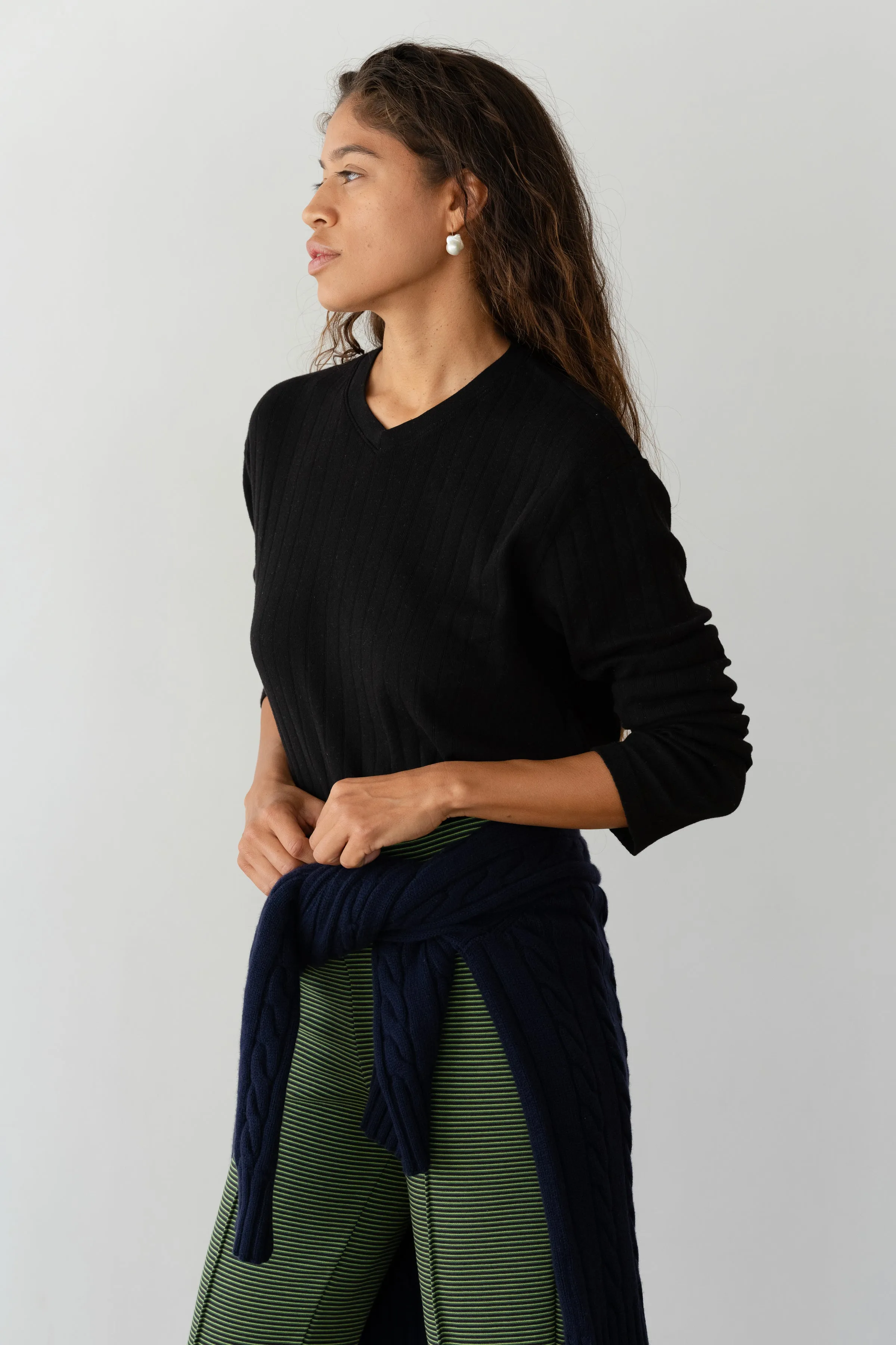 The Pointelle V-Neck Long Sleeve sold by DONNI. product image thumbnail 3