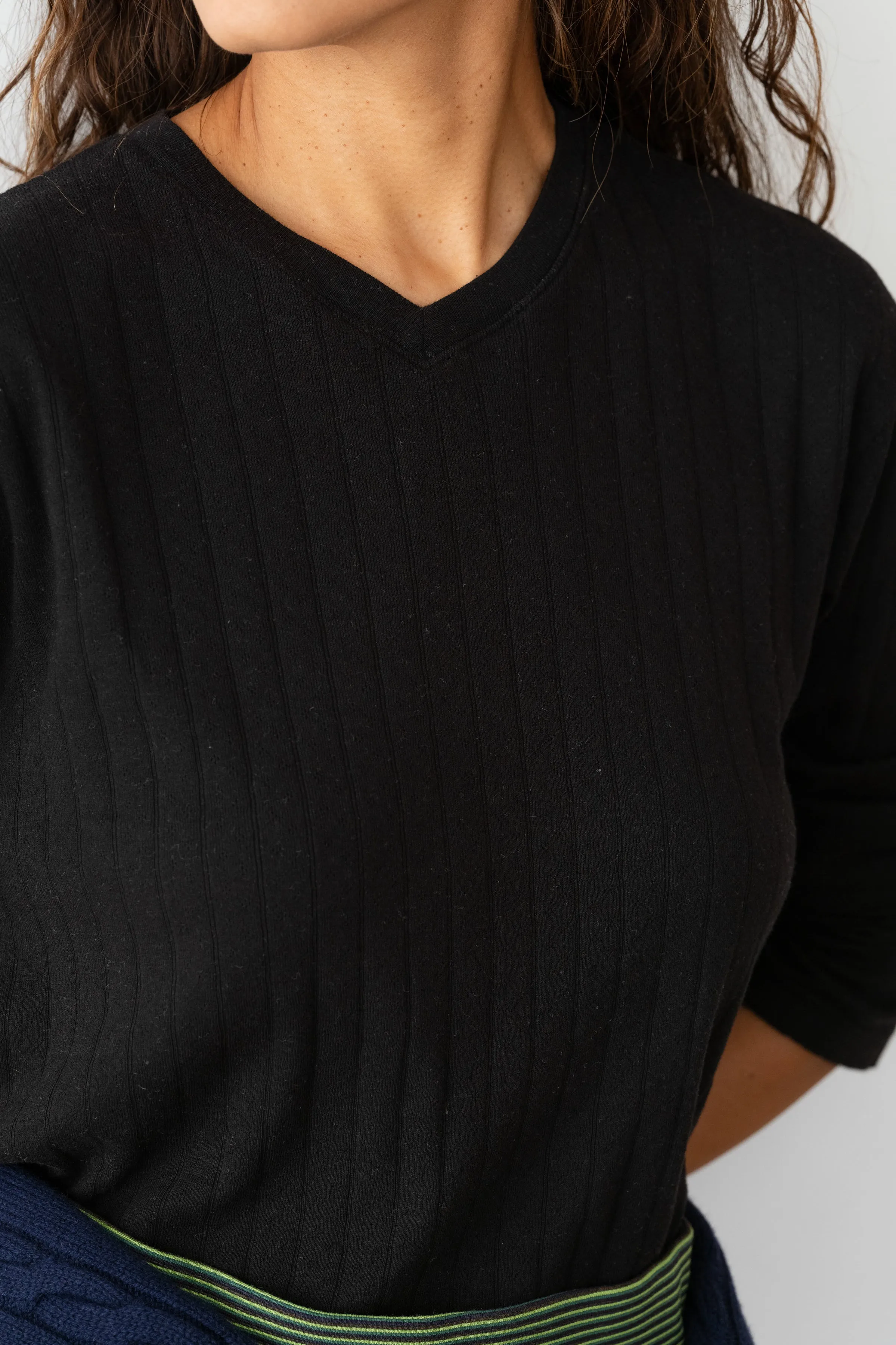 The Pointelle V-Neck Long Sleeve sold by DONNI.
