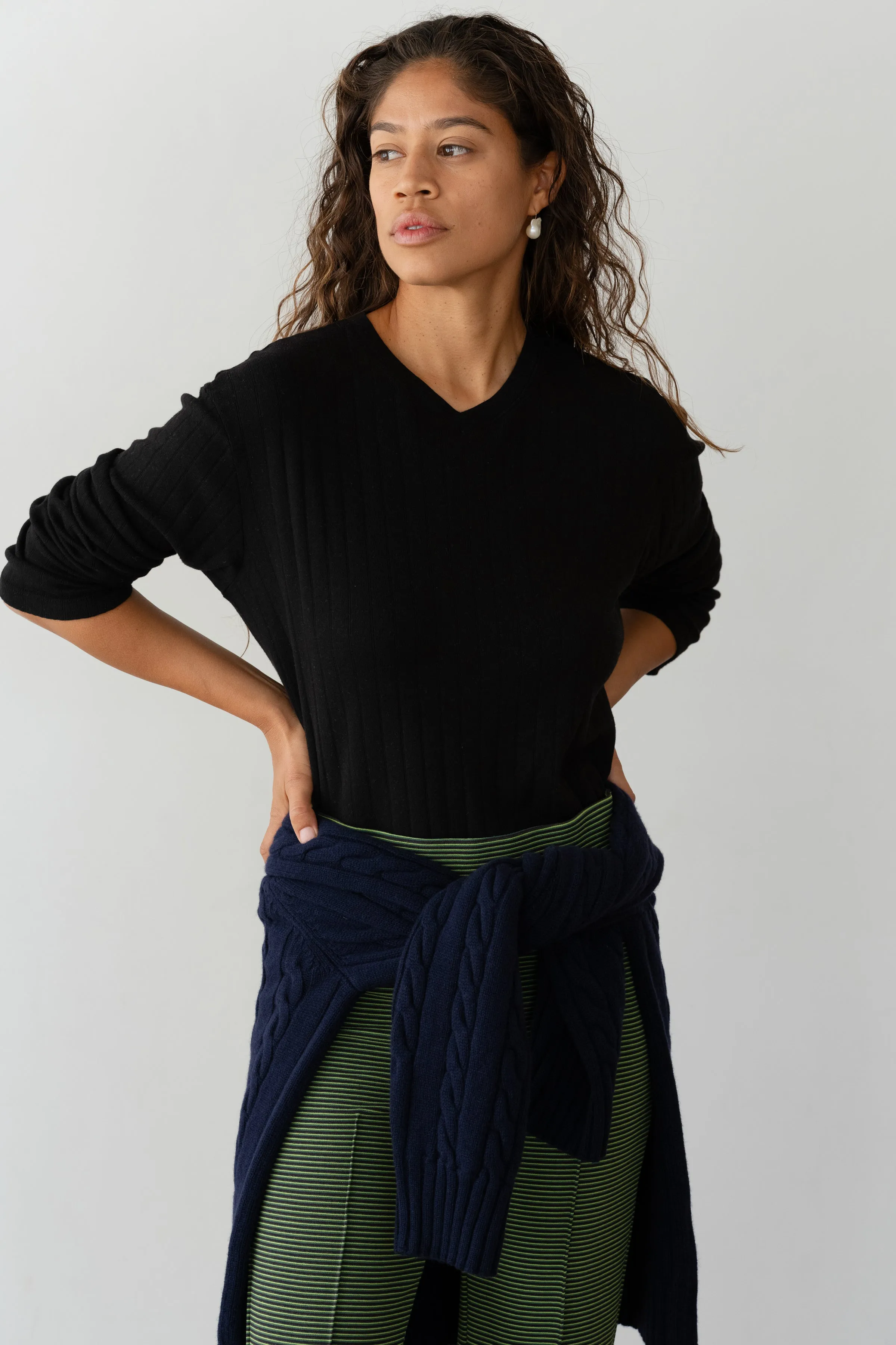The Pointelle V-Neck Long Sleeve sold by DONNI. product image thumbnail 4