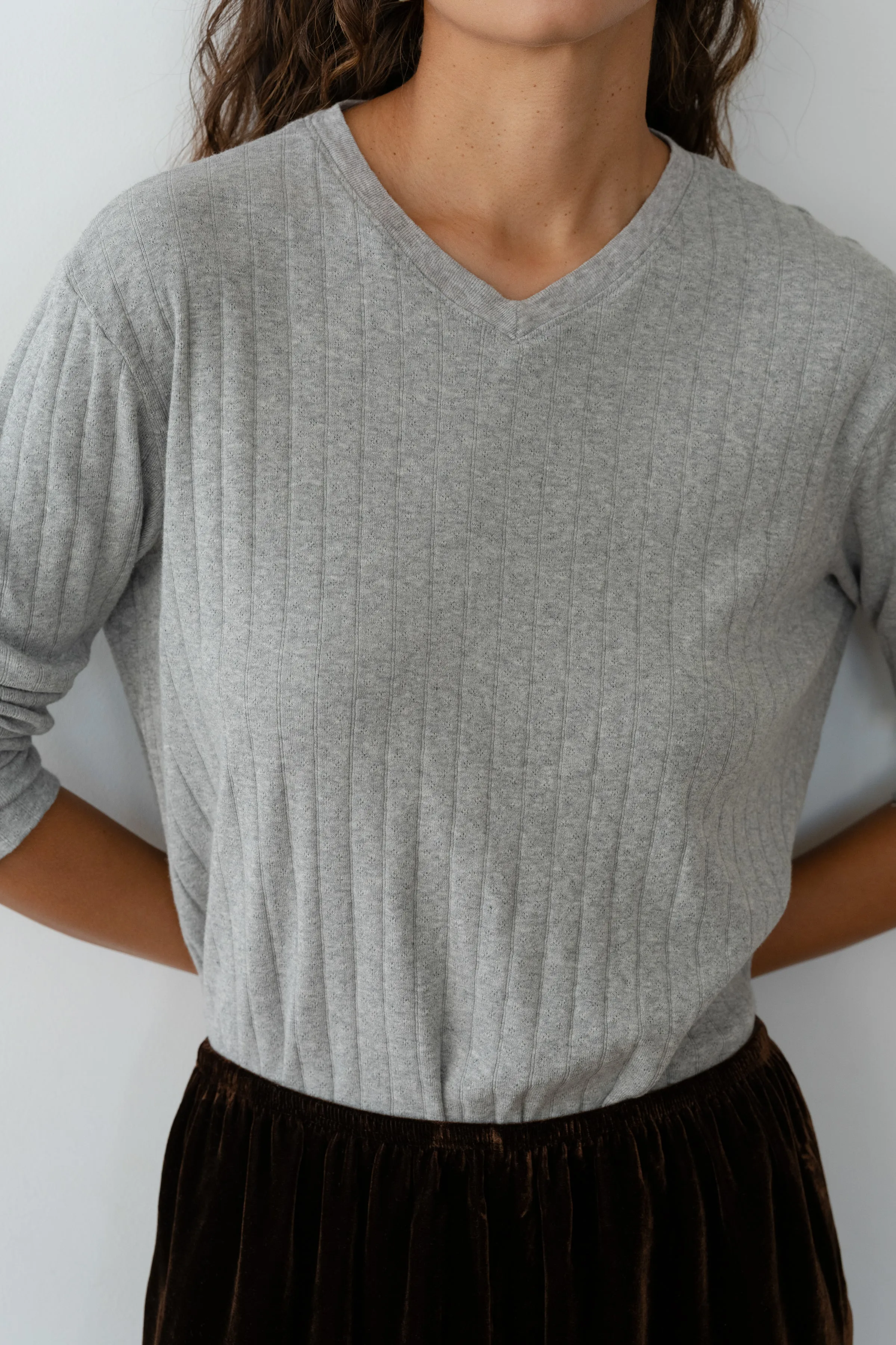 The Pointelle V-Neck Long Sleeve sold by DONNI. product image thumbnail 3