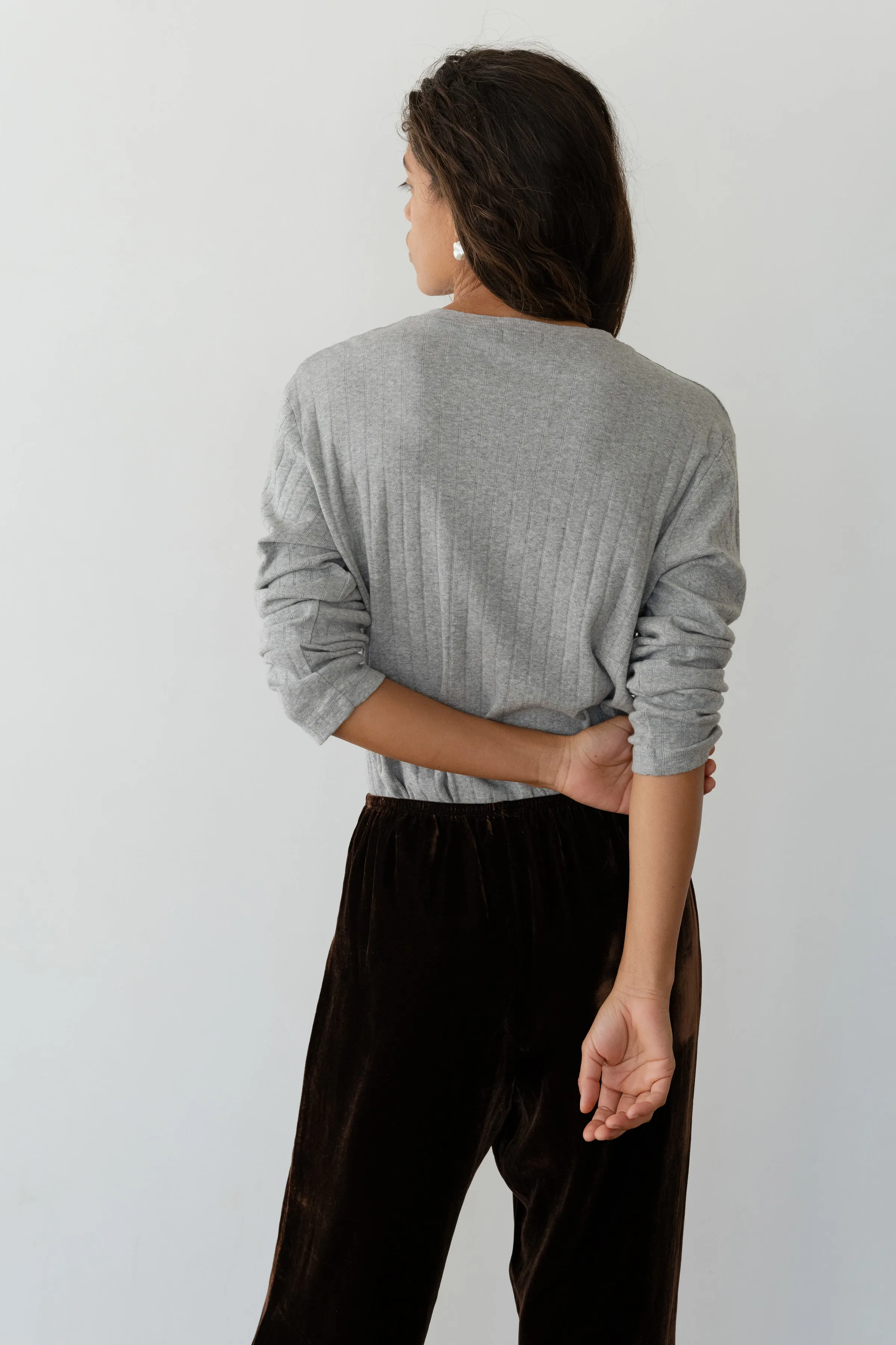 The Pointelle V-Neck Long Sleeve sold by DONNI. product image thumbnail 5