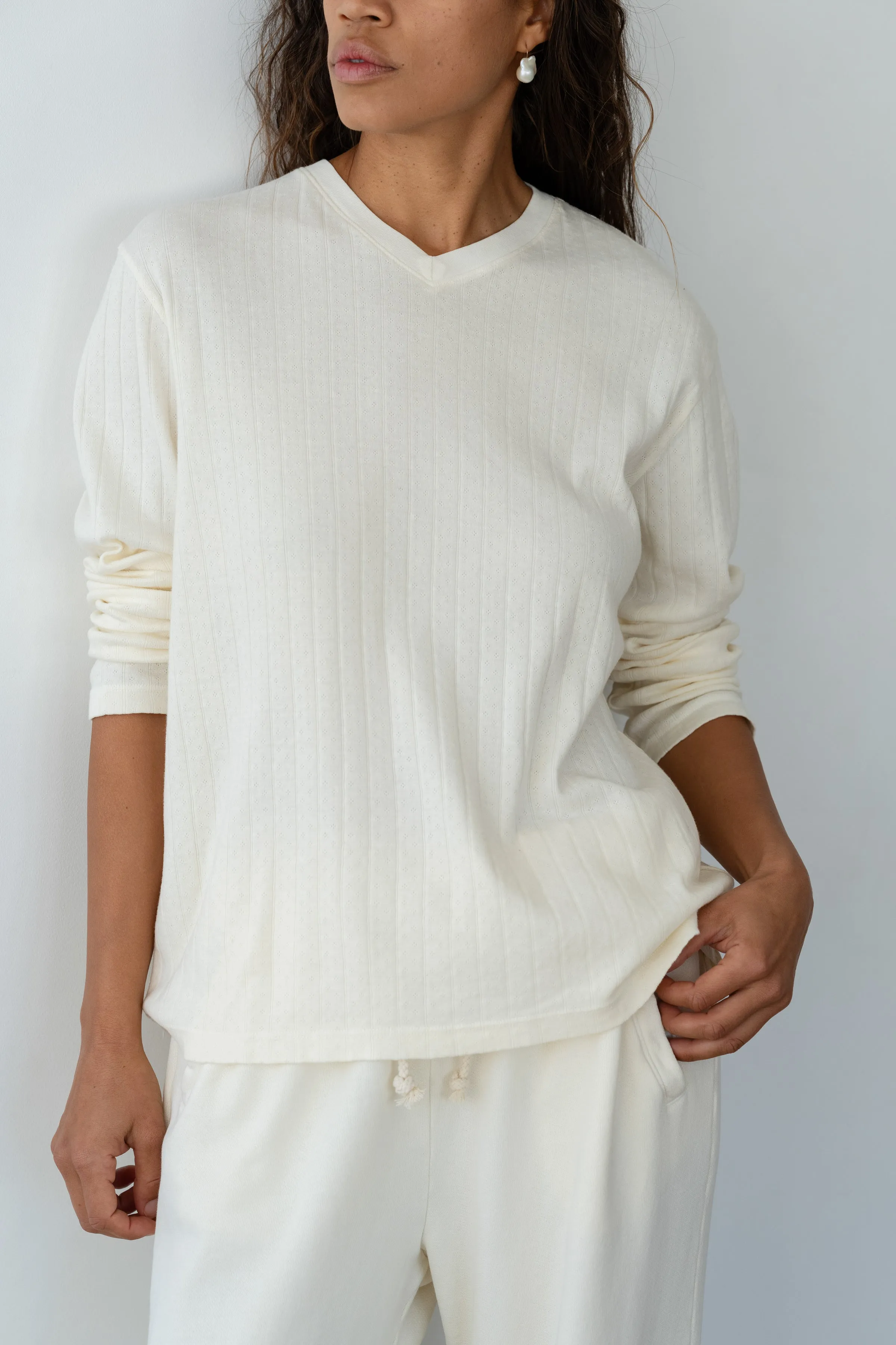 The Pointelle V-Neck Long Sleeve sold by DONNI. product image thumbnail 3