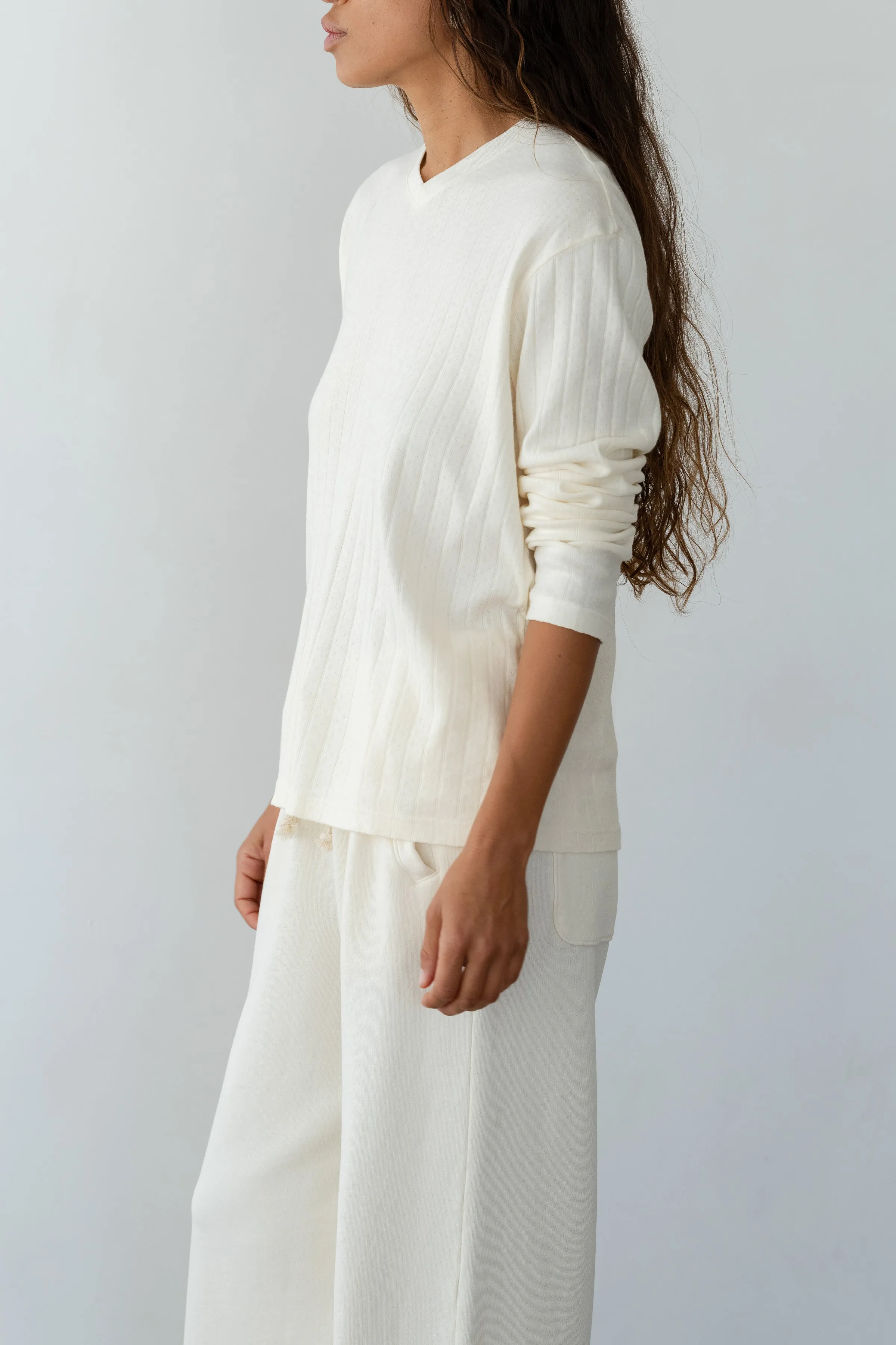 The Pointelle V-Neck Long Sleeve sold by DONNI. product image thumbnail 4