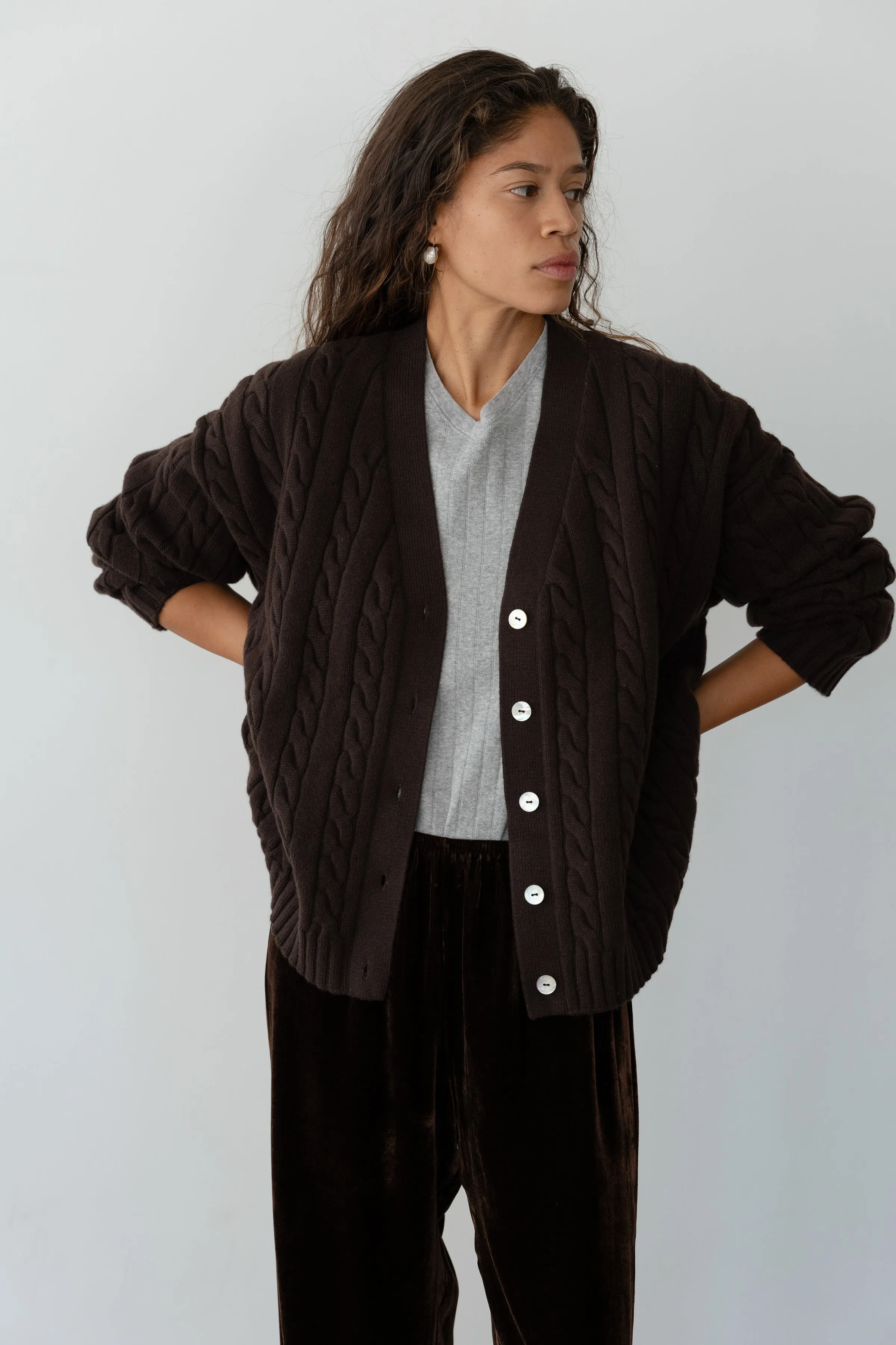 The Cable V-Neck Cardigan sold by DONNI. product image thumbnail 3