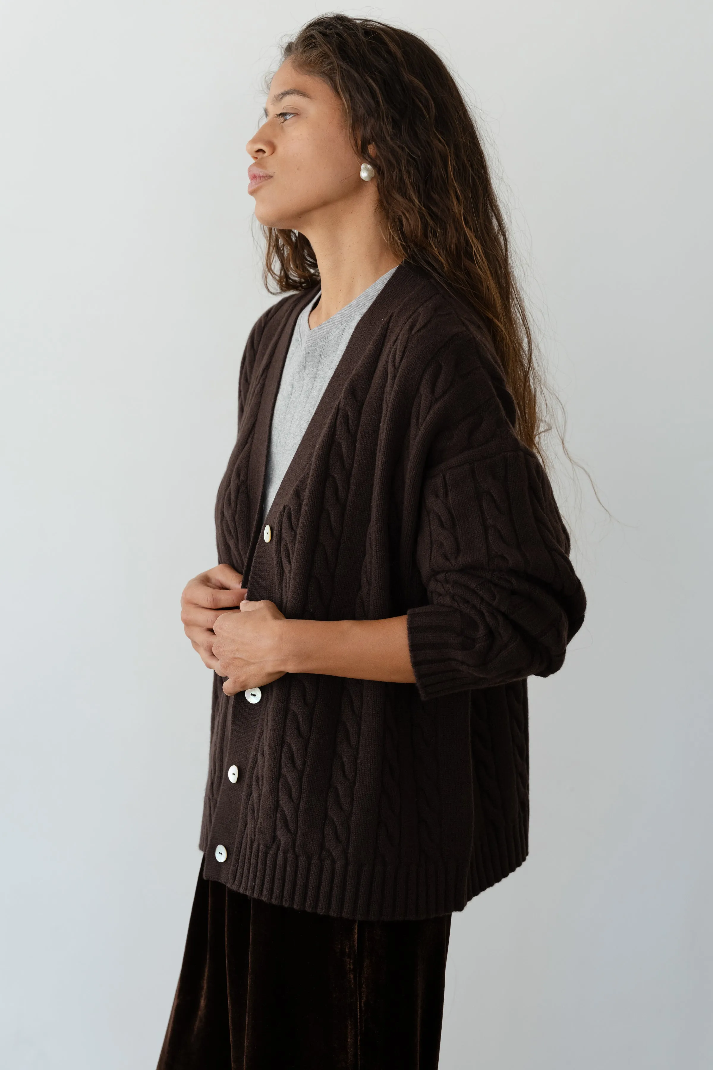 The Cable V-Neck Cardigan sold by DONNI. product image thumbnail 4
