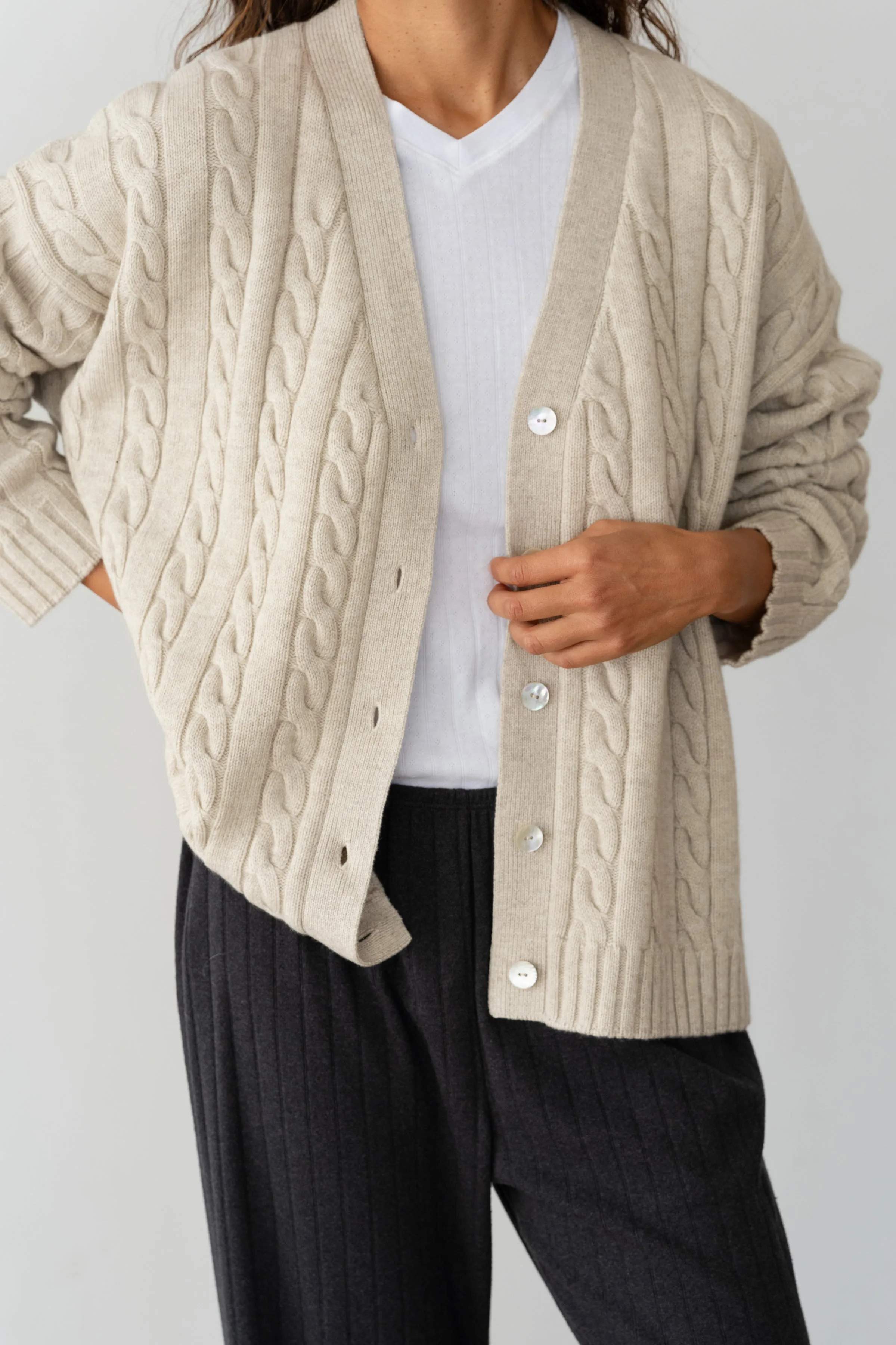 The Cable V-Neck Cardigan sold by DONNI. product image thumbnail 5