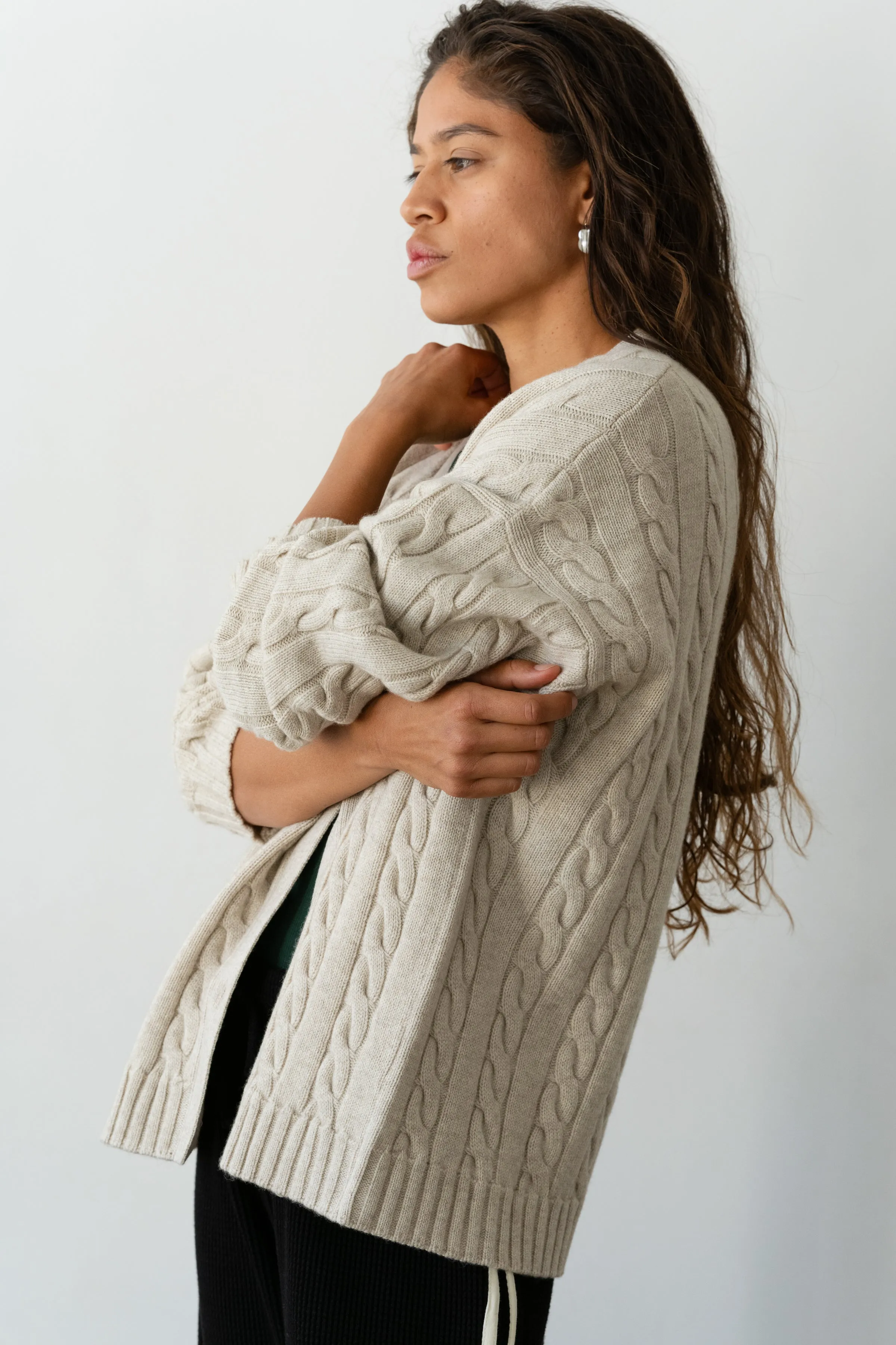 The Cable V-Neck Cardigan sold by DONNI. product image thumbnail 3