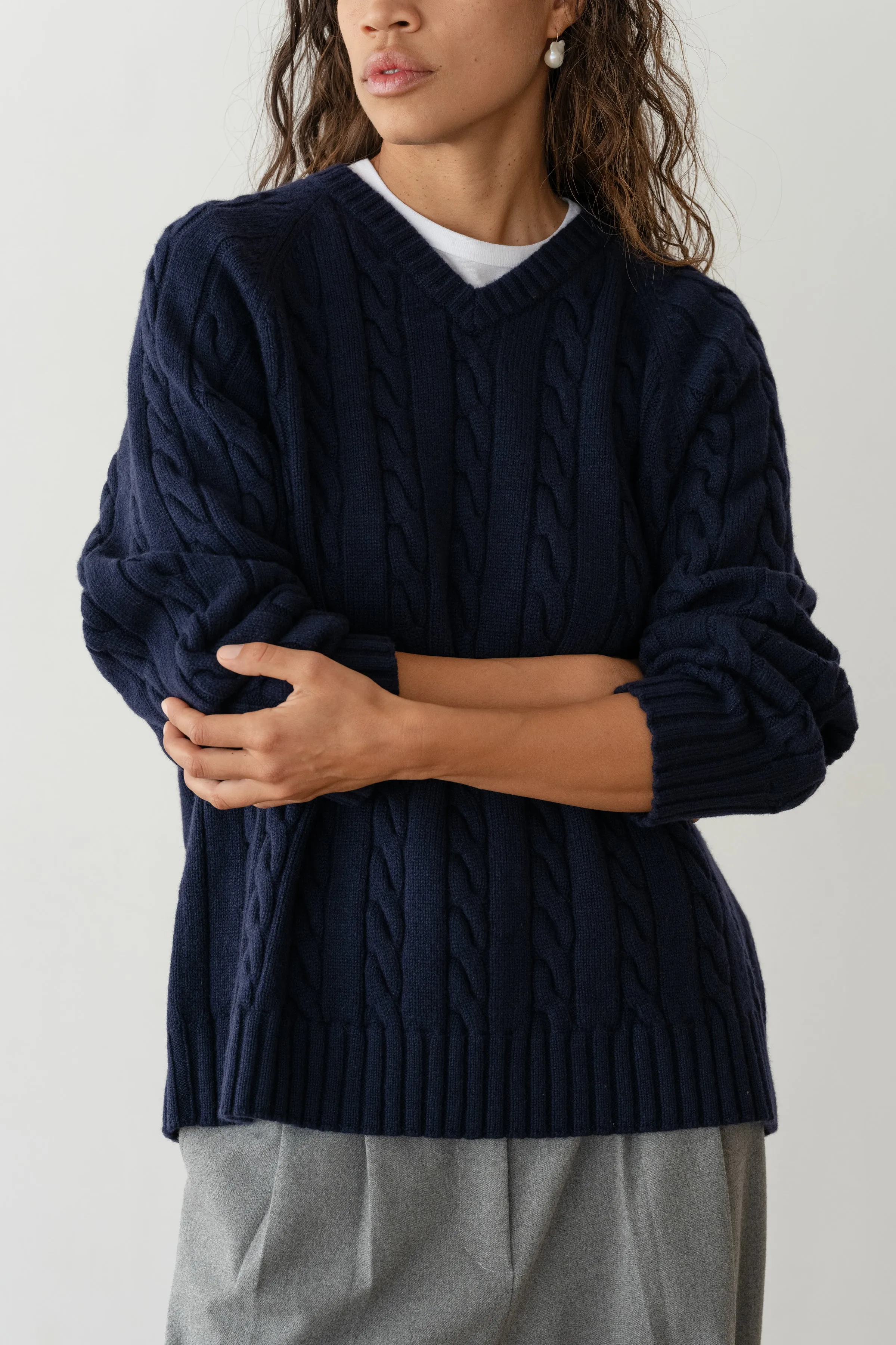 The Cable V-Neck Sweater sold by DONNI. product image thumbnail 3