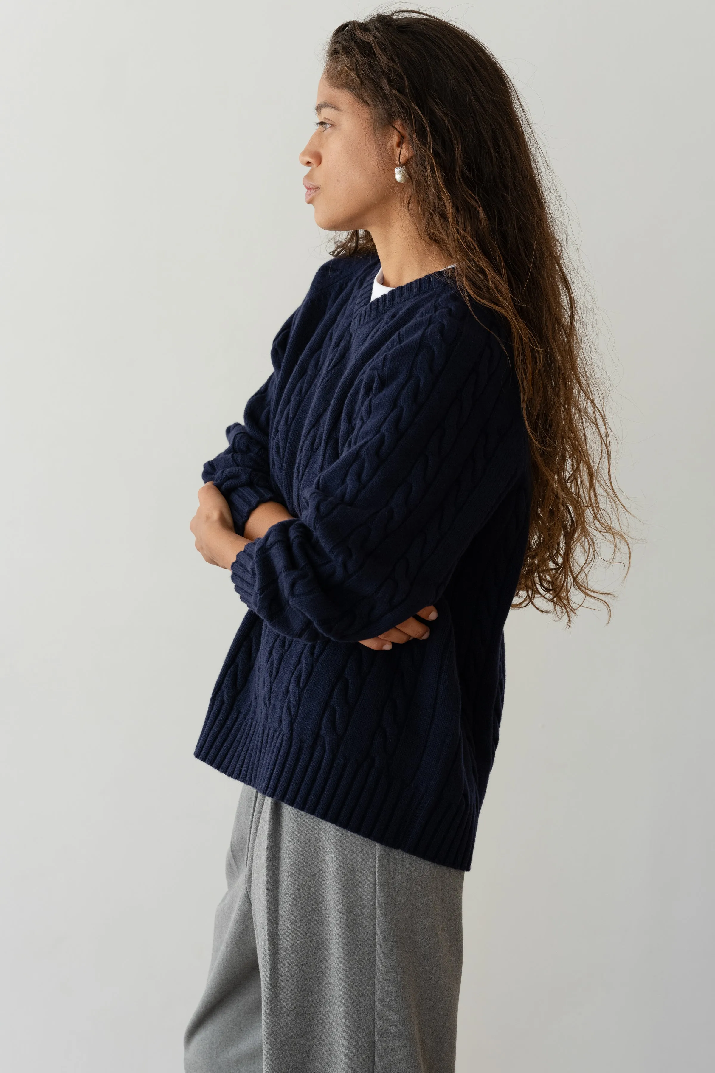 The Cable V-Neck Sweater sold by DONNI. product image thumbnail 4