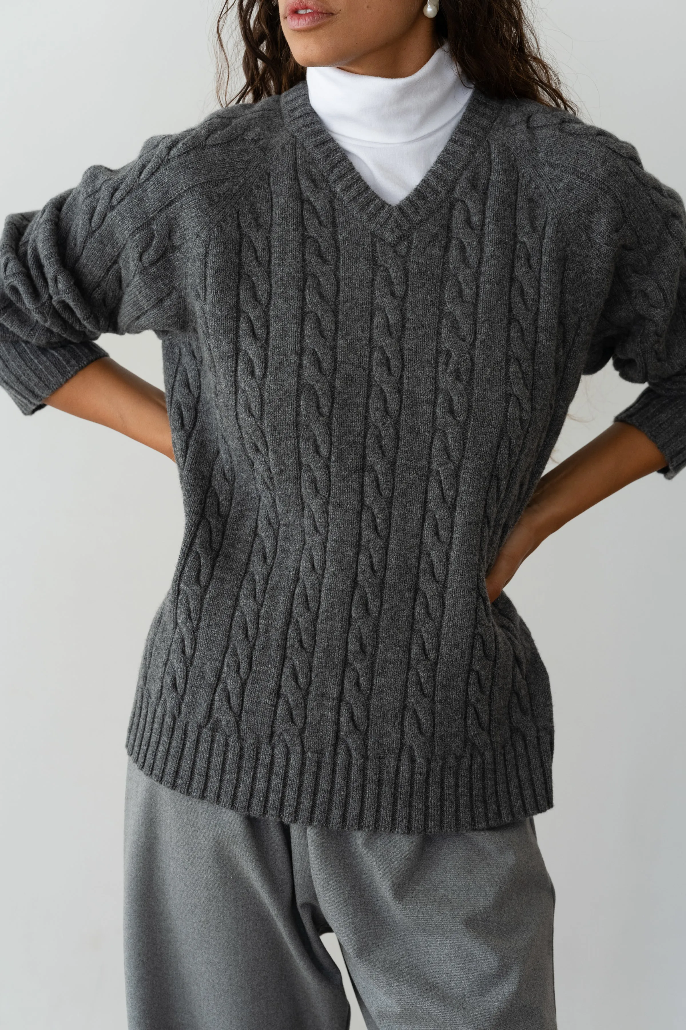 The Cable V-Neck Sweater sold by DONNI. product image thumbnail 4