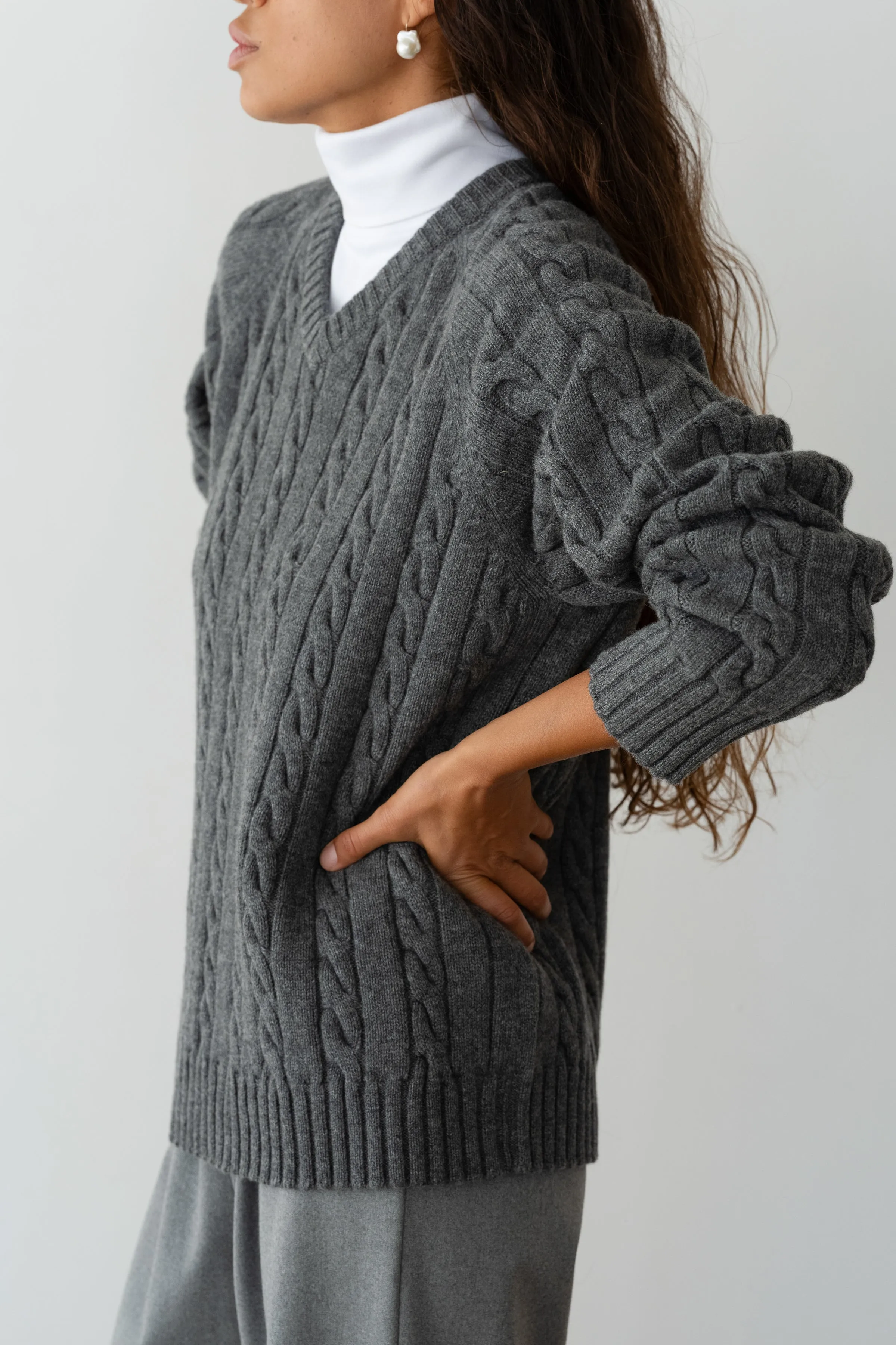 The Cable V-Neck Sweater sold by DONNI. product image thumbnail 5