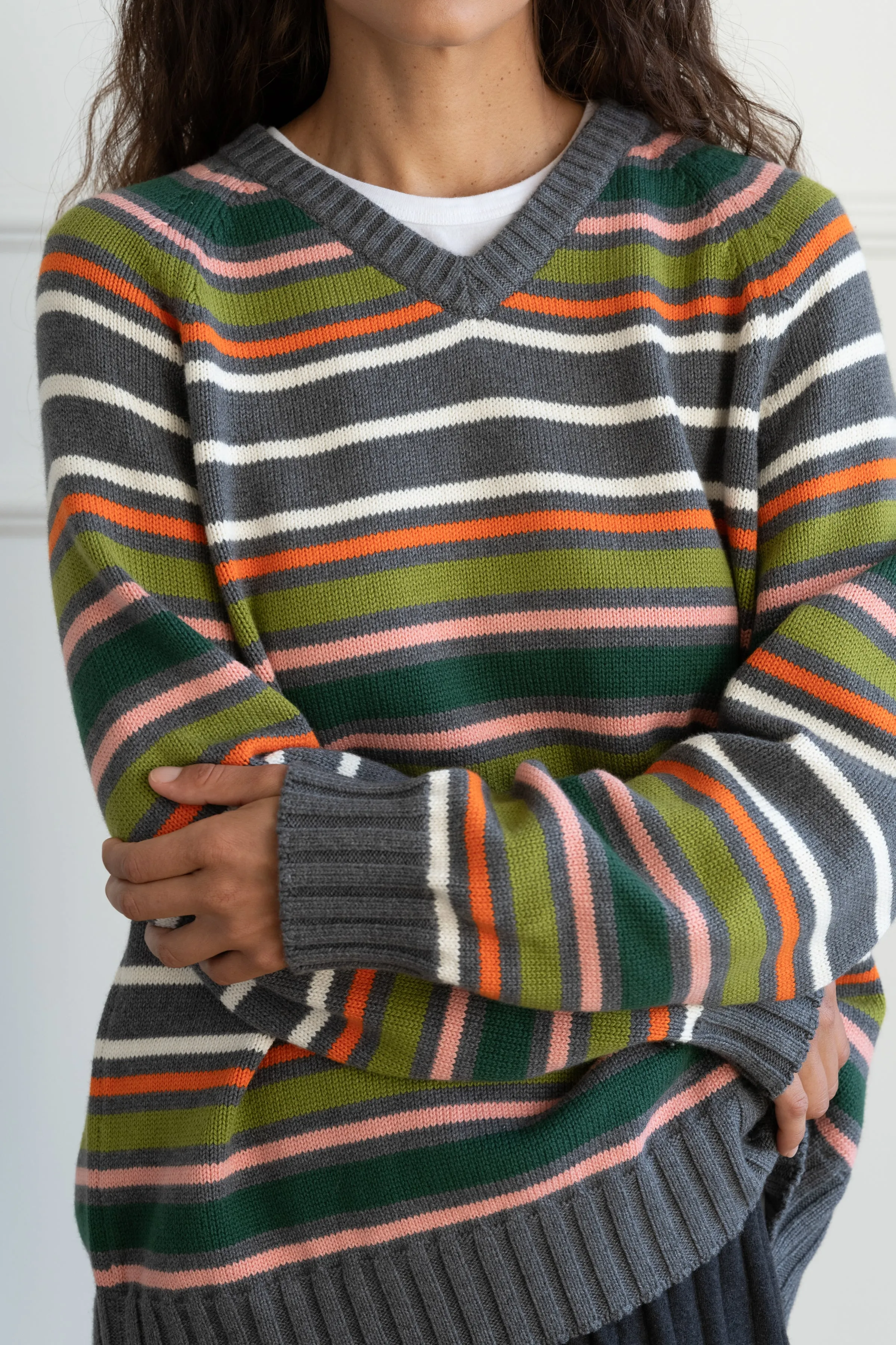 The Cotton Cashmere Stripe V-Neck Sweater sold by DONNI. product image thumbnail 3