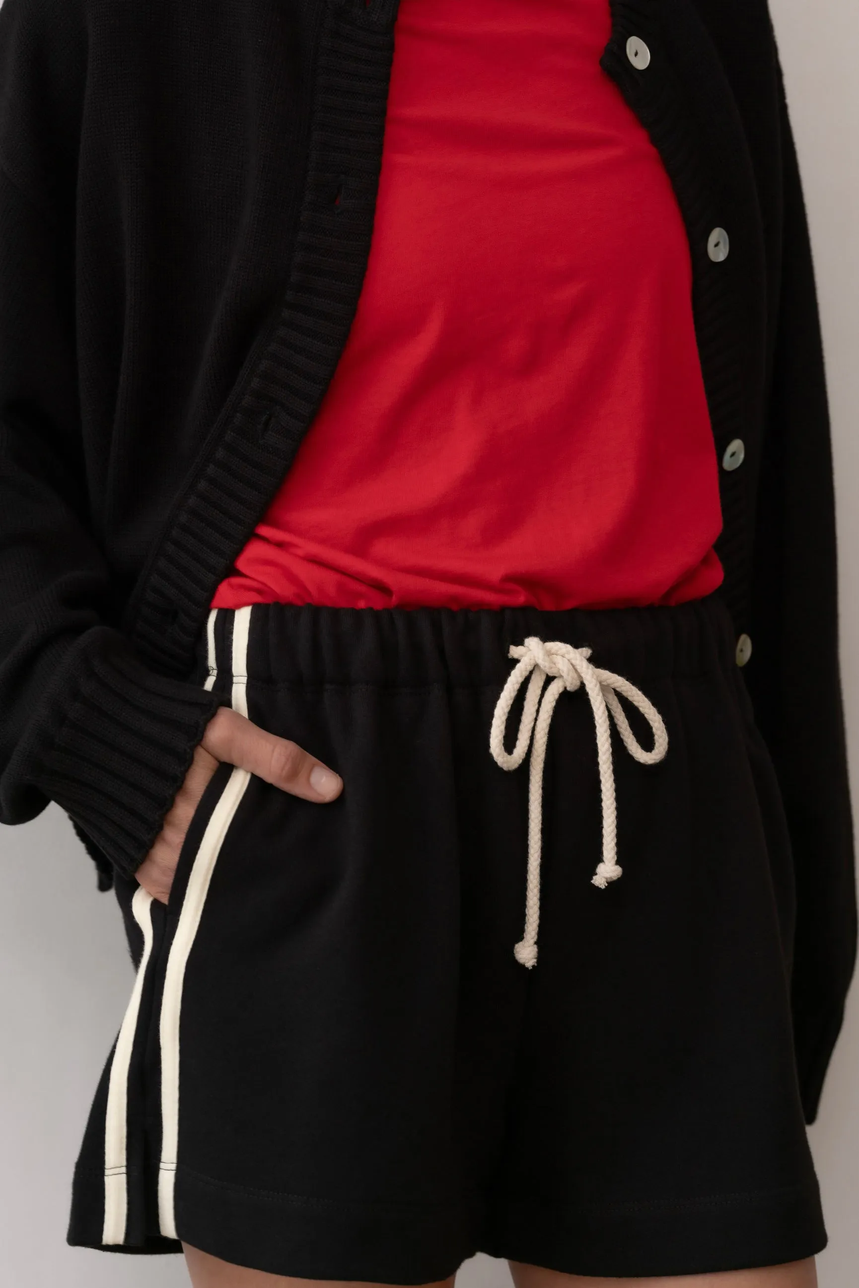 The Stripe Eco-Terry Short sold by DONNI.