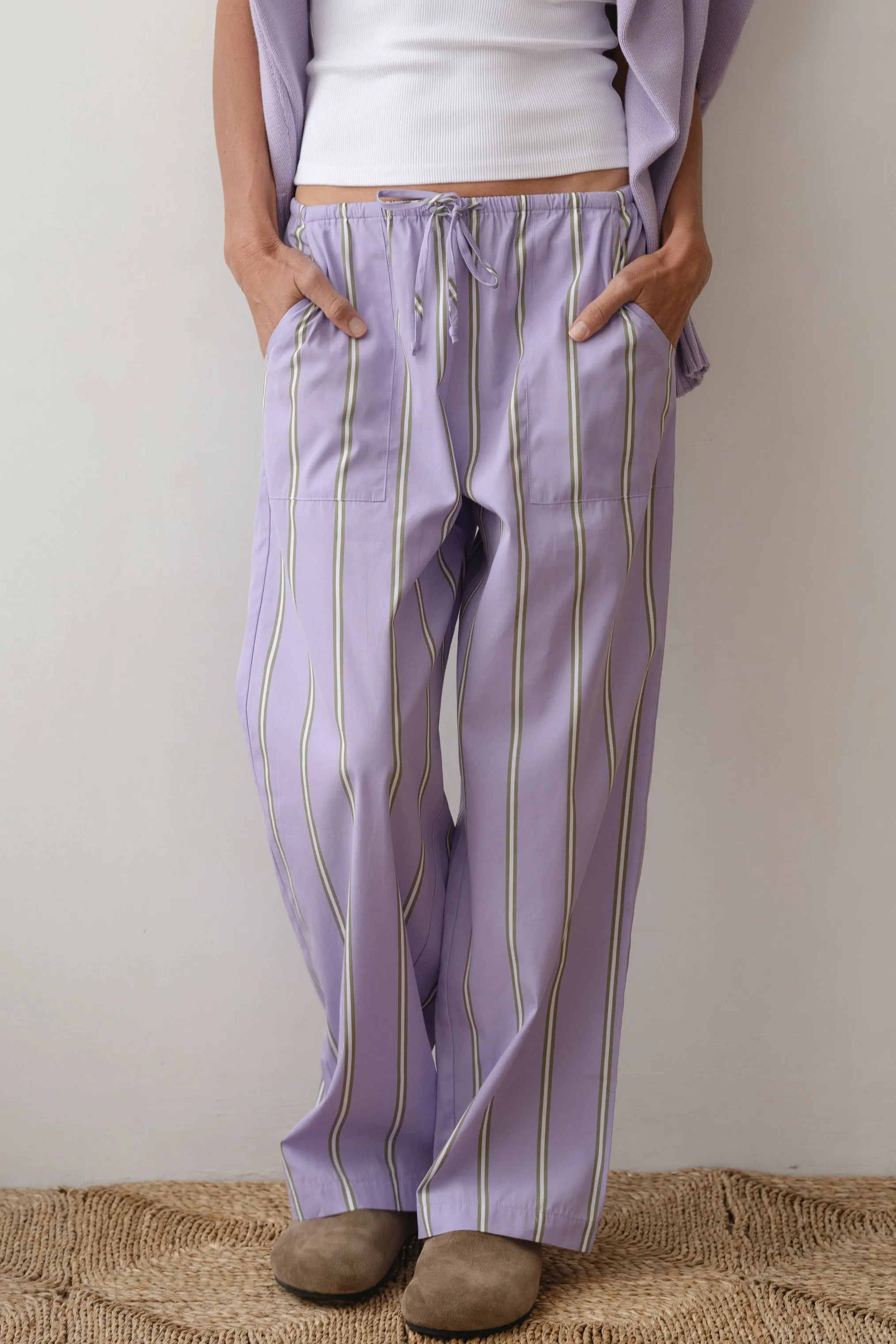 The Stripe Pop Drawstring Pant sold by DONNI.