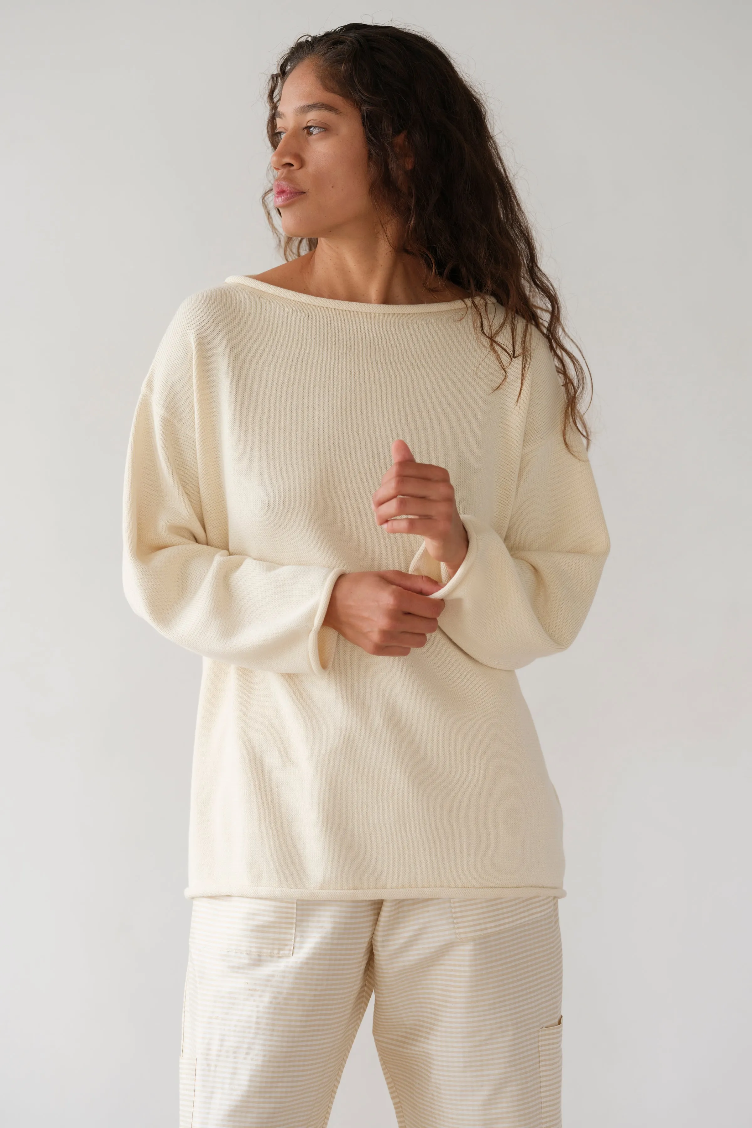 The Cotton Knit Boat Neck Sweater sold by DONNI.