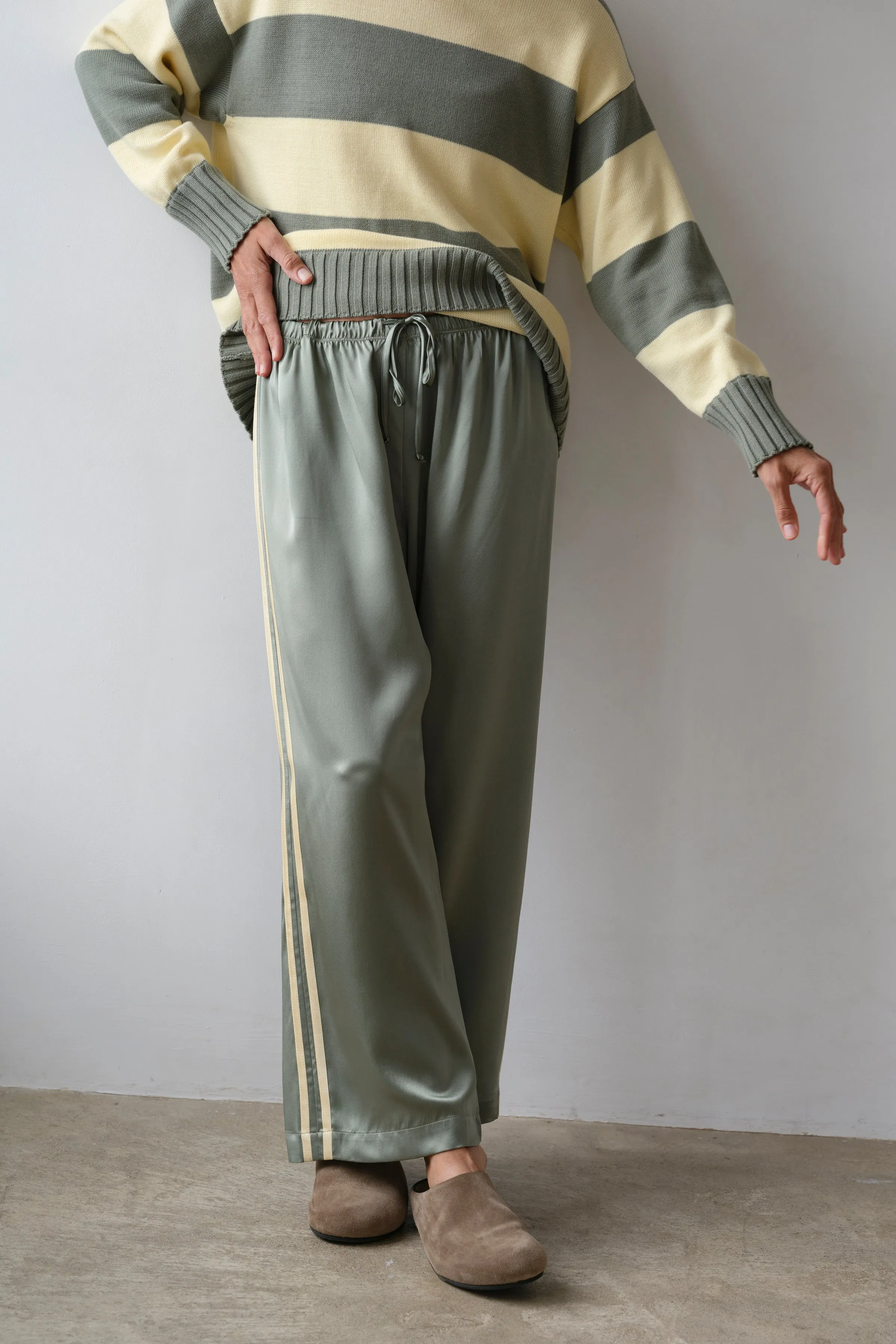 The Silk Stripe Crop Pant sold by DONNI.