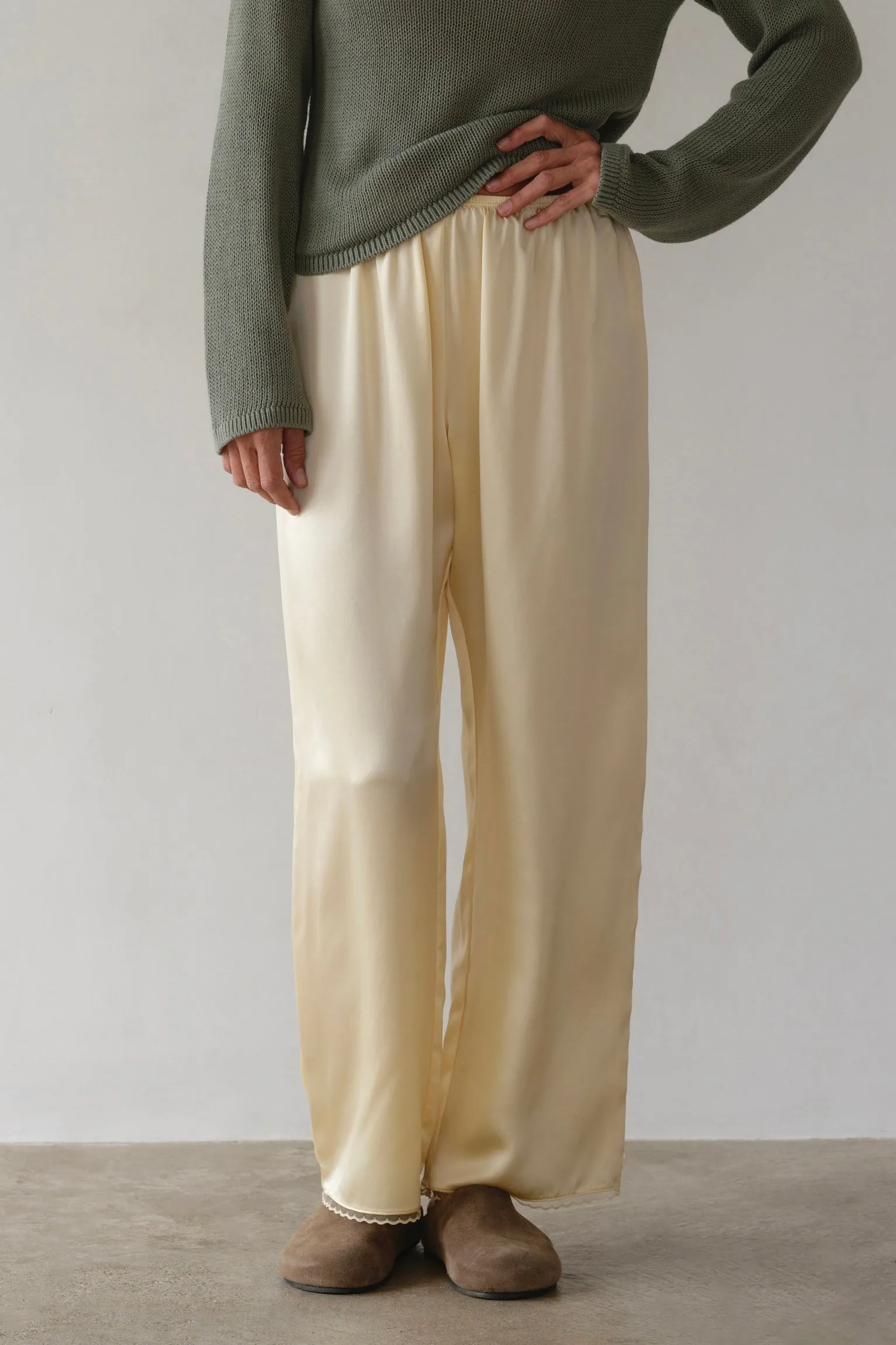 The Silk Lace Simple Pant sold by DONNI.