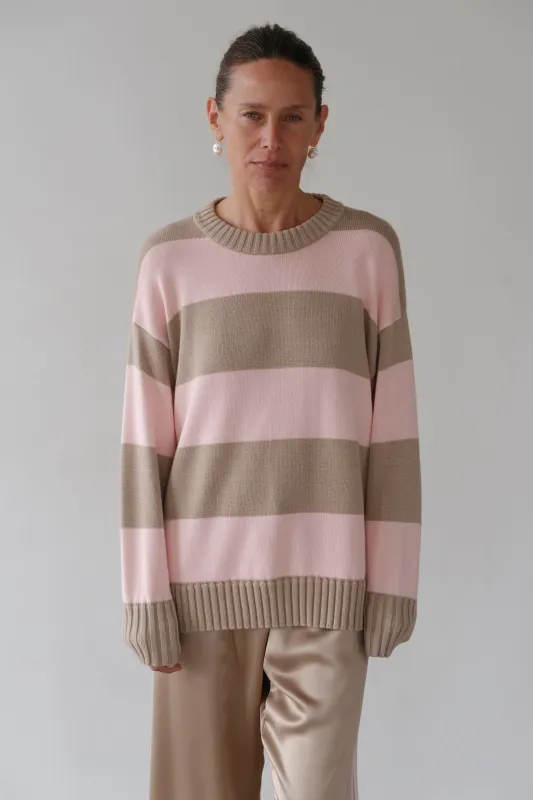 The Cotton Knit Stripe Crewneck Sweater sold by DONNI.