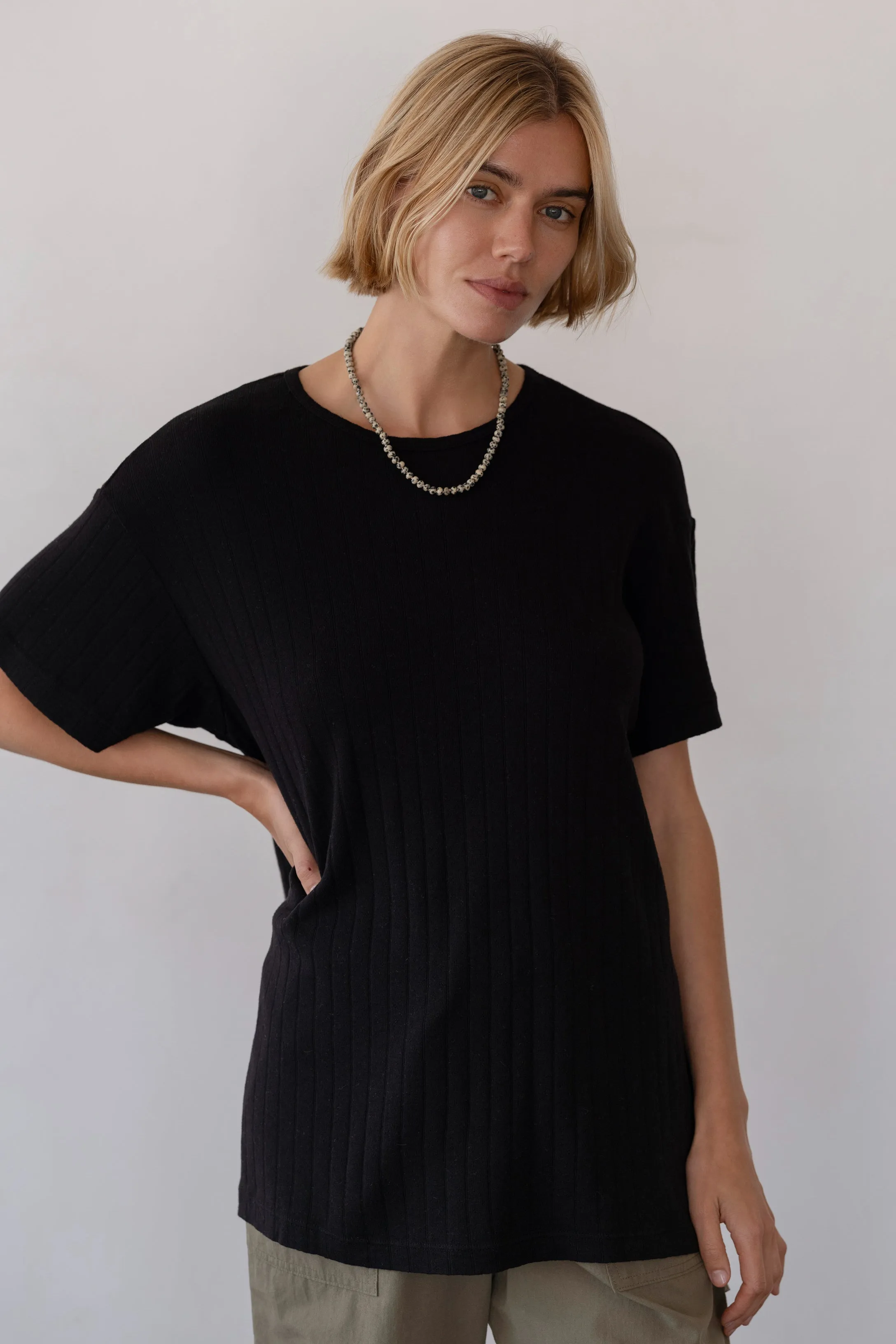 The Pointelle Oversized Tee sold by DONNI.