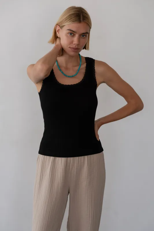 The Vintage Rib Lace Tank sold by DONNI.