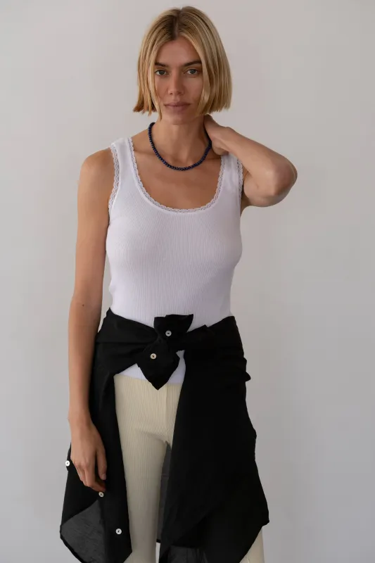 The Vintage Rib Lace Tank sold by DONNI.